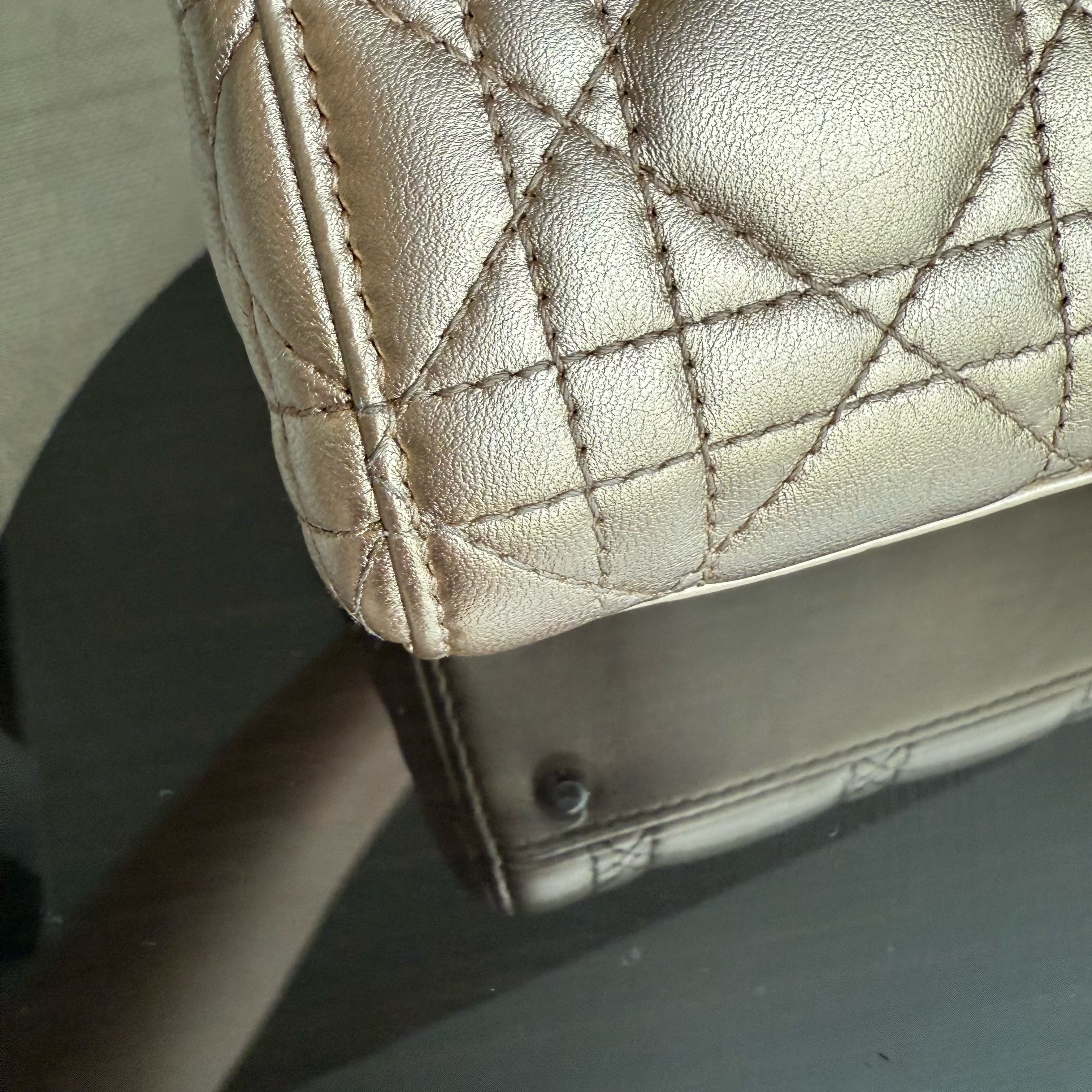 Dior Lady Mini - Cannage Lambskin Gold Silver Hardware Chain Strap