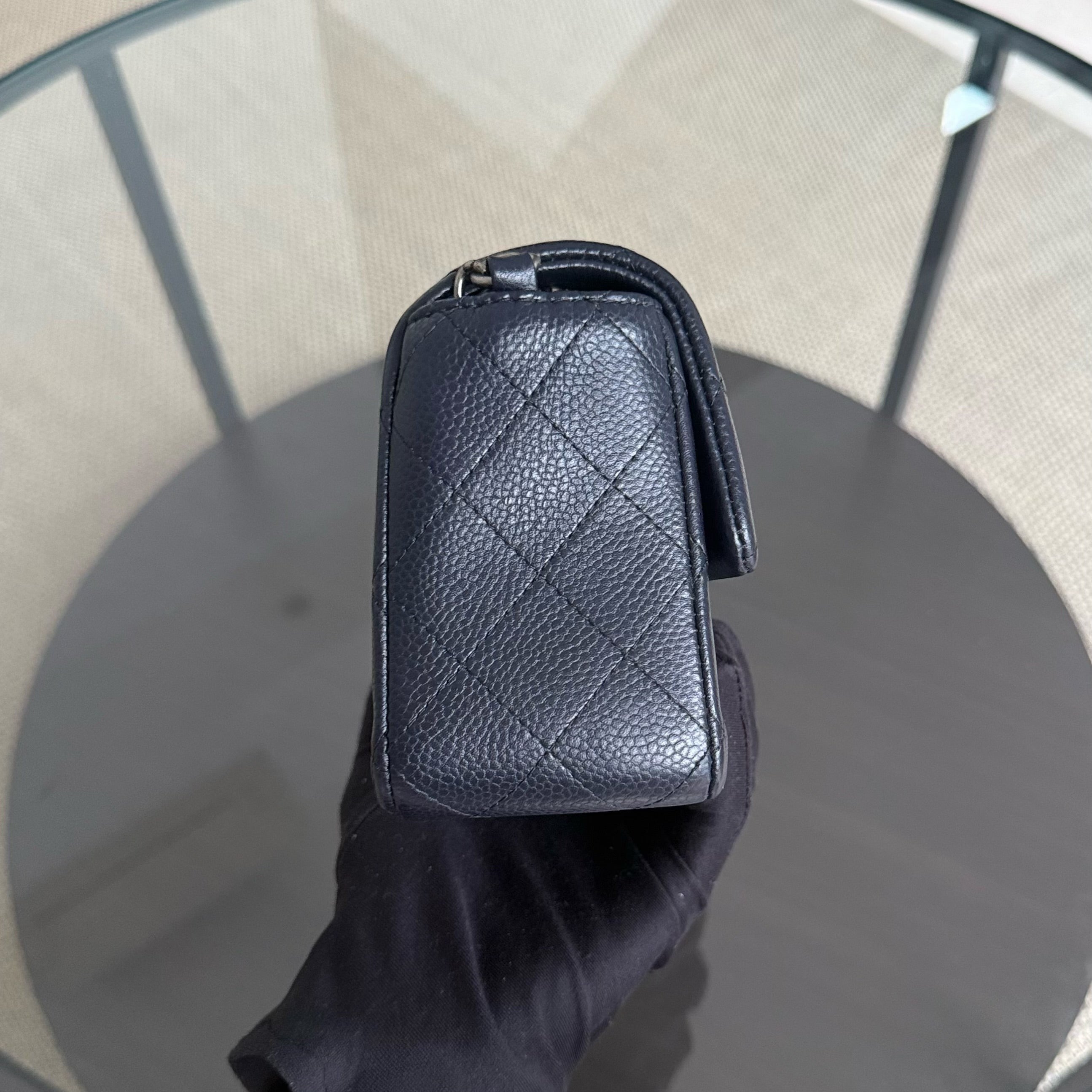 Chanel Caviar Mini Rectangle Classic Flap - 20CM Quilted Midnight Blue Ruthenium Silver Hardware Series 21