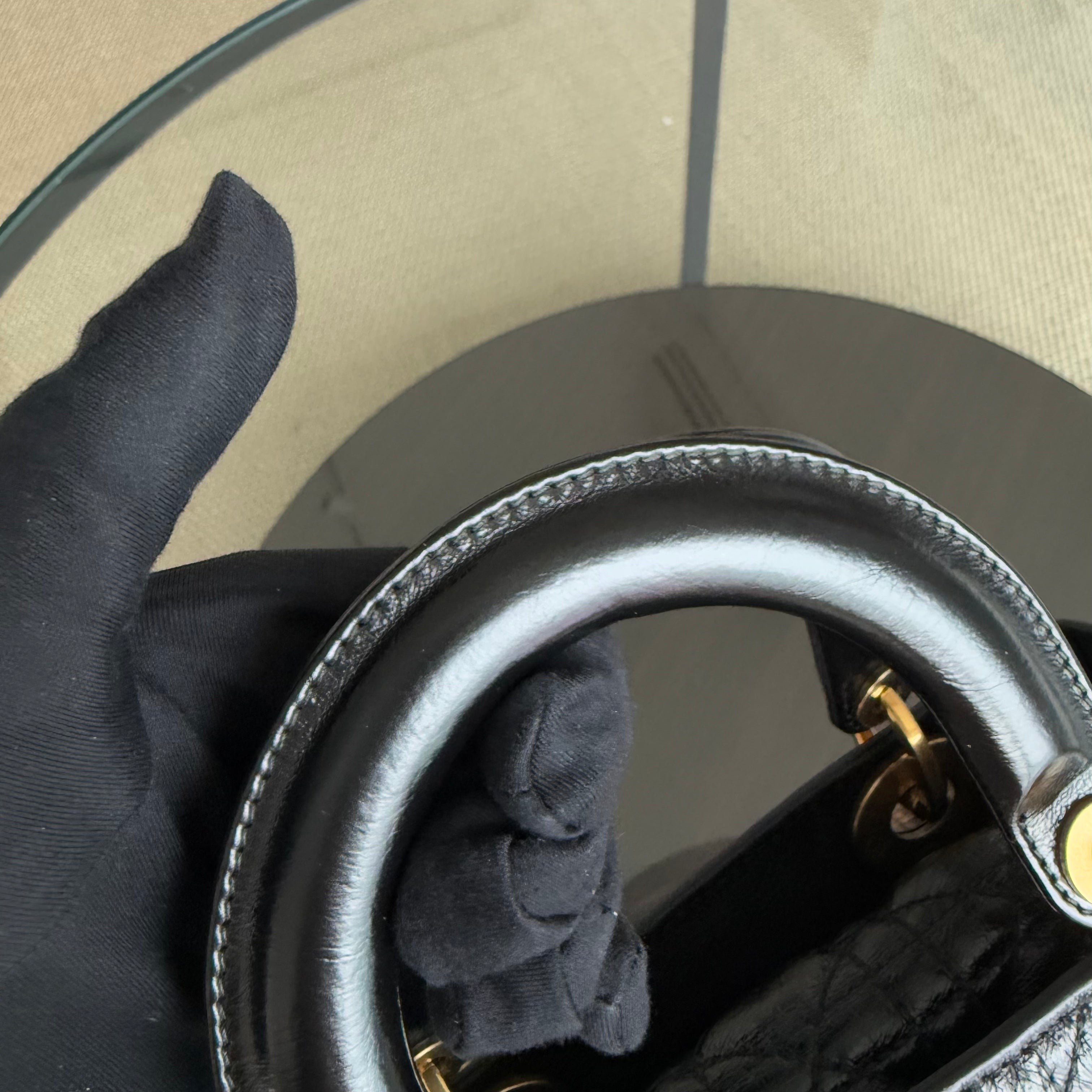 Dior Lady Small - Cannage Glazed Calfskin Black Gold Hardware