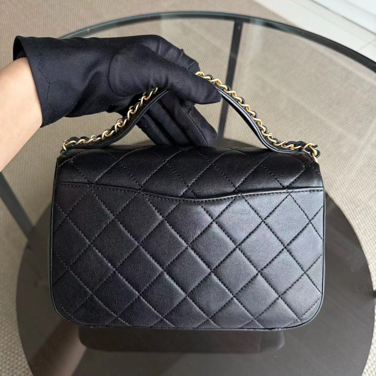 *Full Set, Receipt* Chanel Small 23CM Chain Infinity Top Handle Quilted Calfskin Black Golden Hardware Series 28 Shoulder Bag