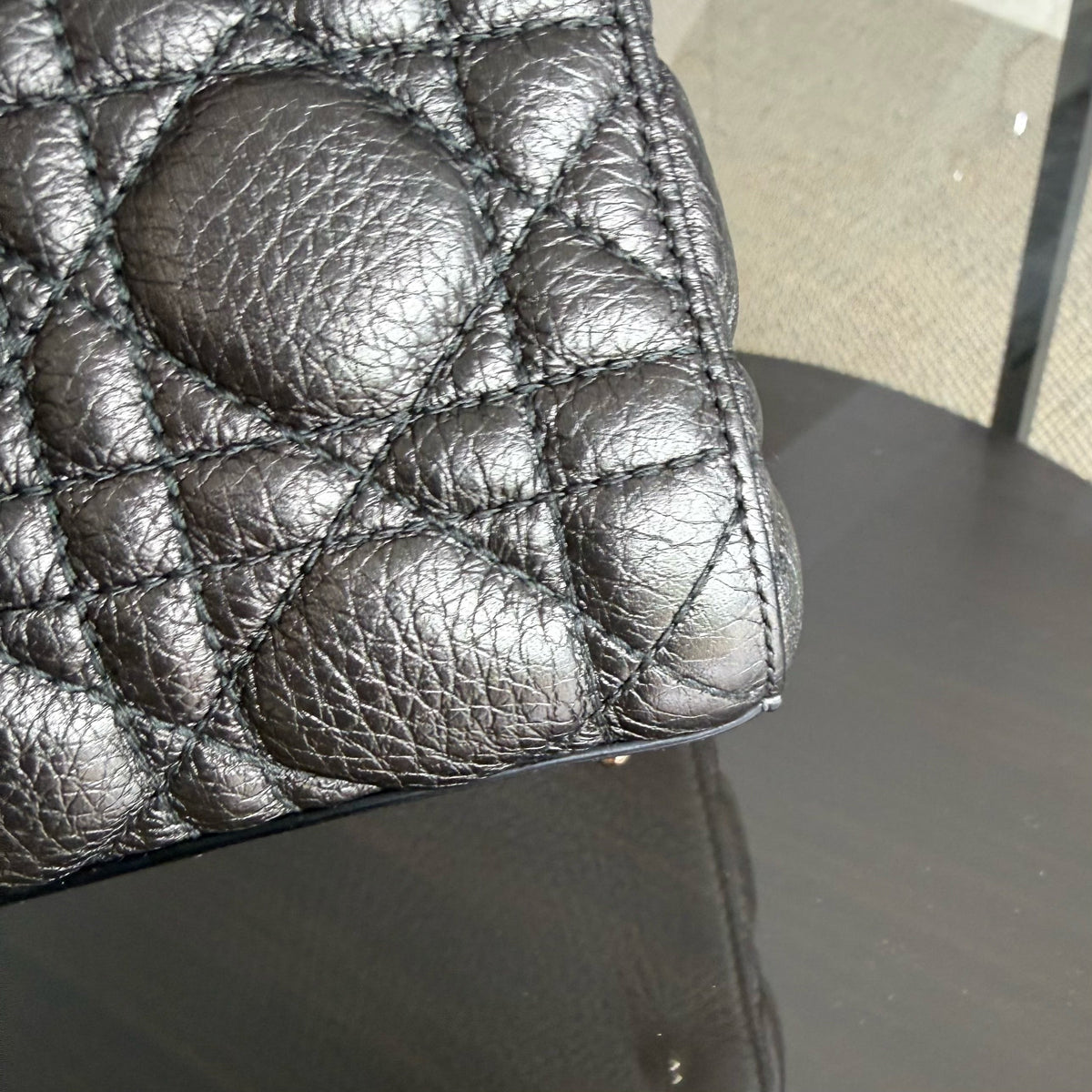 Dior Lady Medium Flap - Cannage Dark Gray Gold Hardware