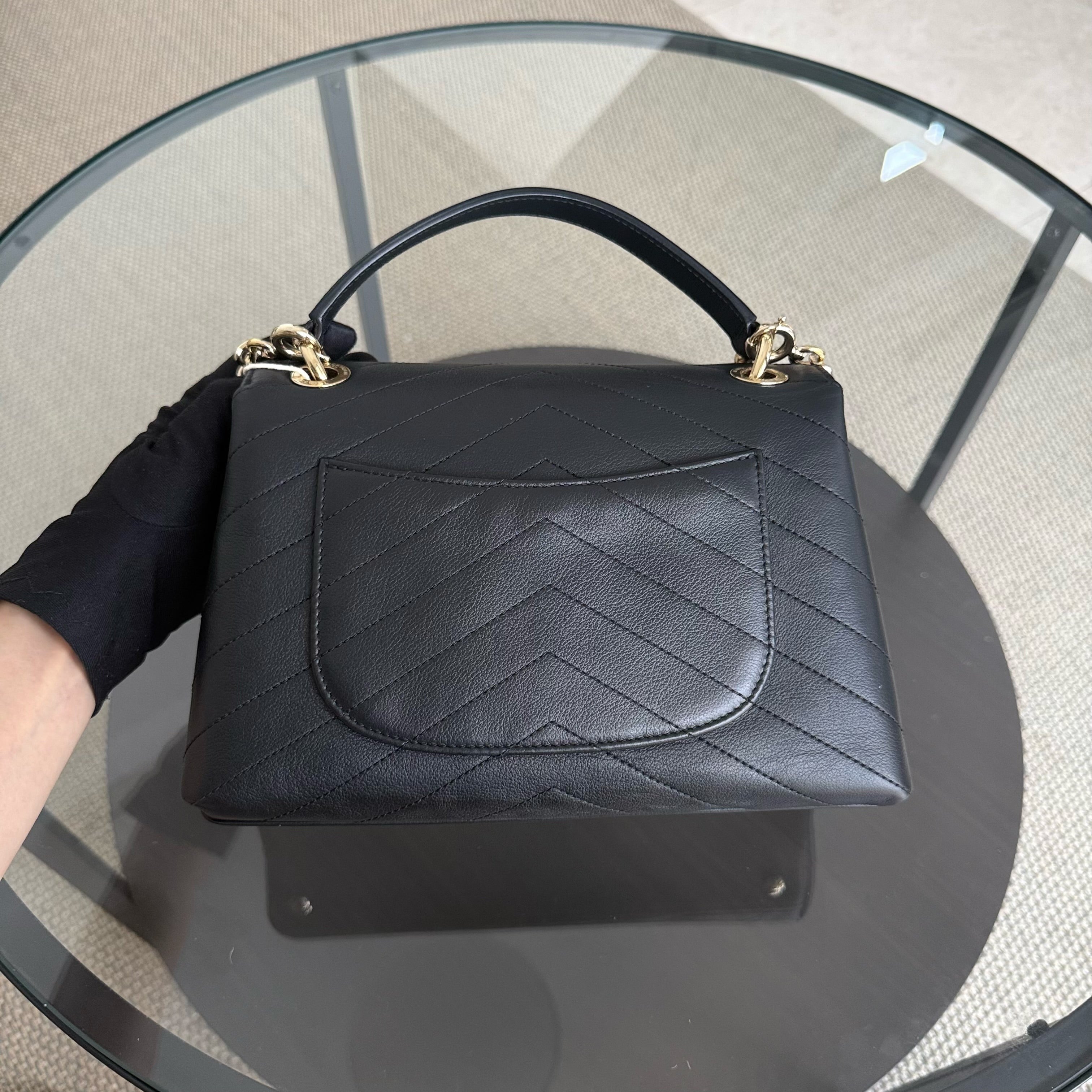 Chanel Handle Medium - 24CM Caviar Quilted Black Gold Hardware Series 27