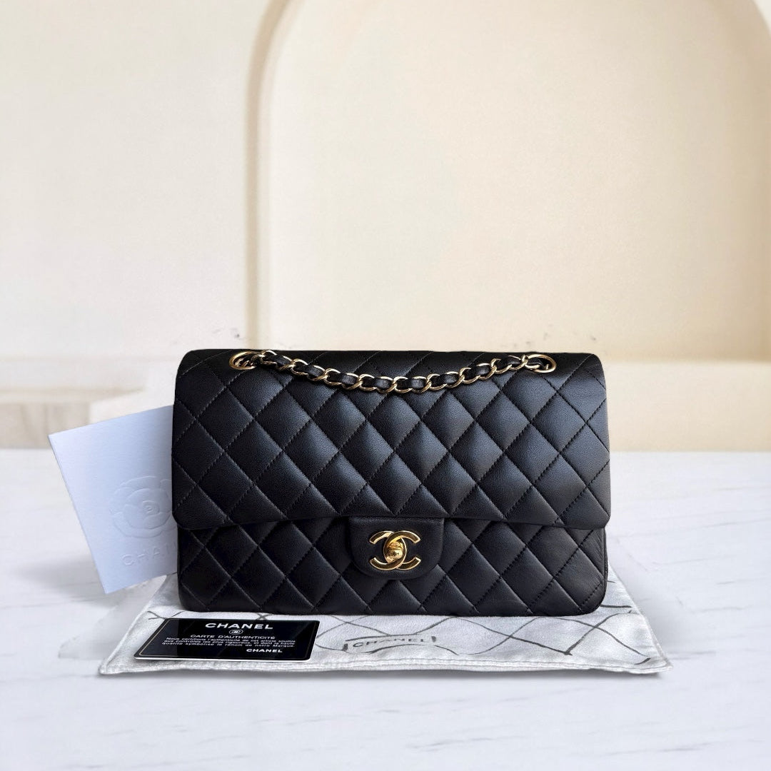 Chanel Classic Flap Medium - 25CM Quilted Lambskin Black Gold Hardware Series 13
