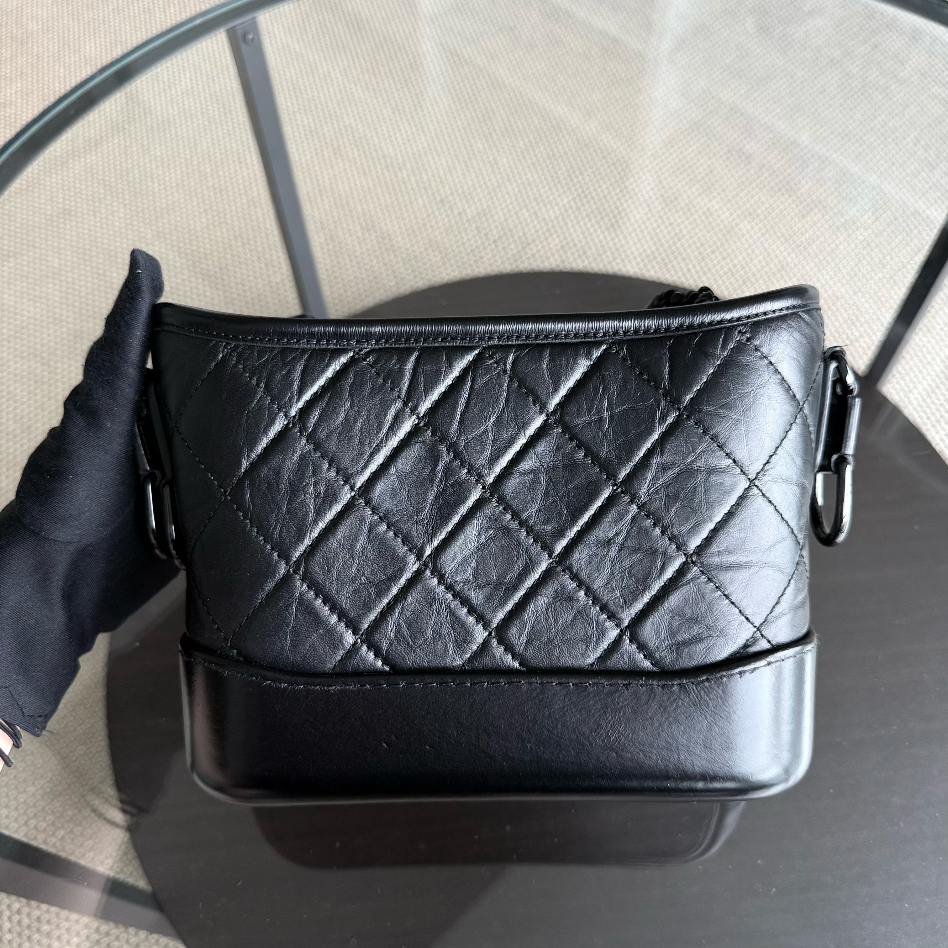 Chanel Gabrielle Small - Quilted Aged Calfskin Black All Black Hardware Series 29