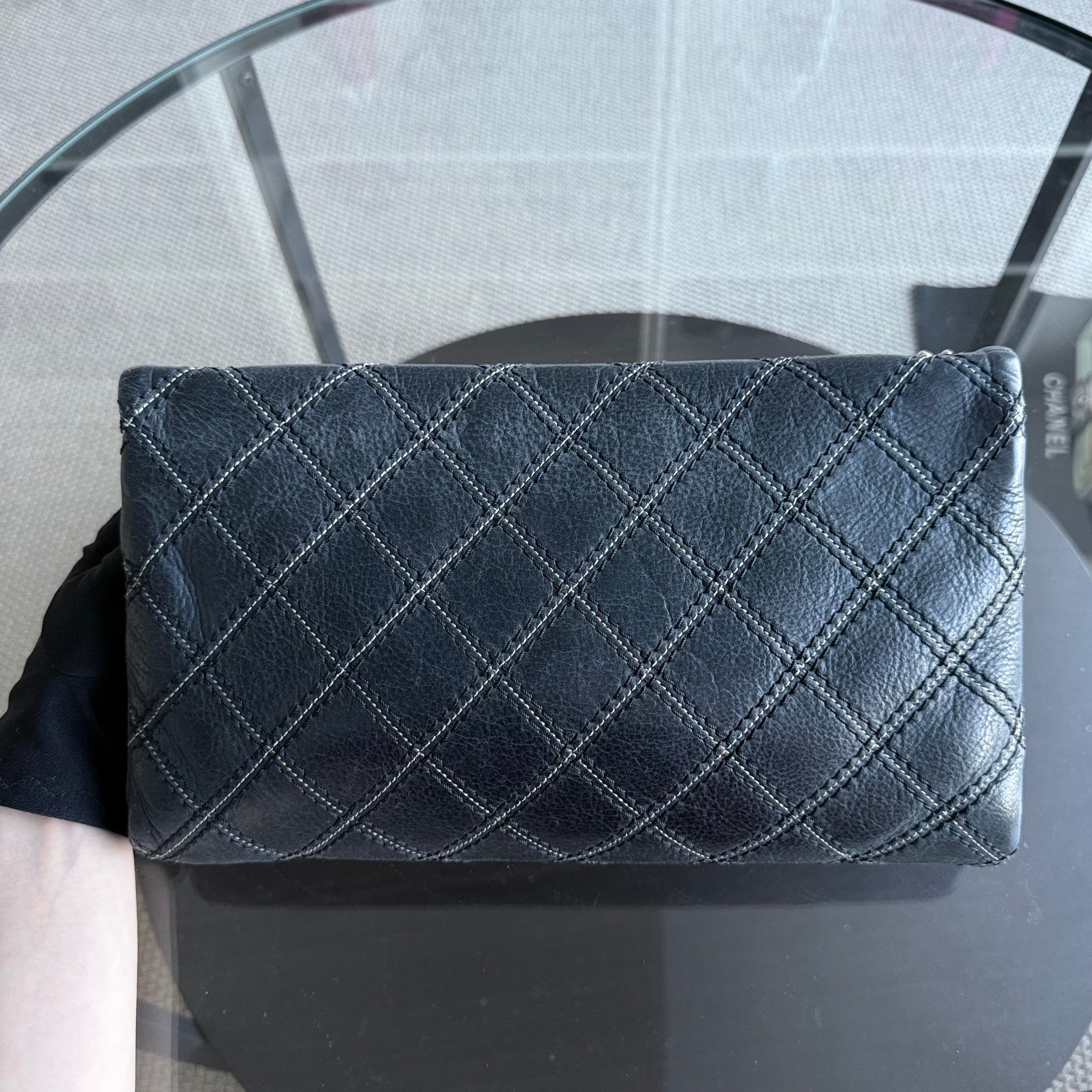 Chanel Seasonal Flap - Iridescent Stitch Quilted Leather Dark Blue Gold Hardware Series 19