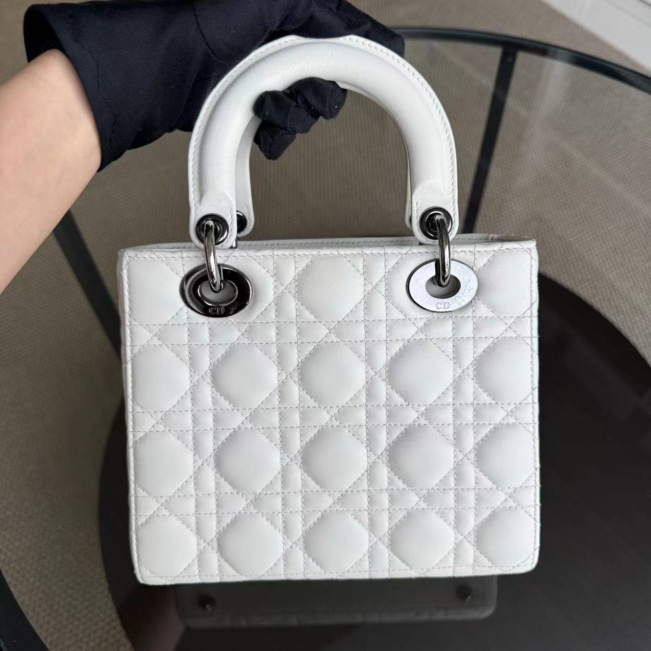 Dior Lady Small ABC MyABC Cannage Lambskin White Silver Hardware Shoulder Bag