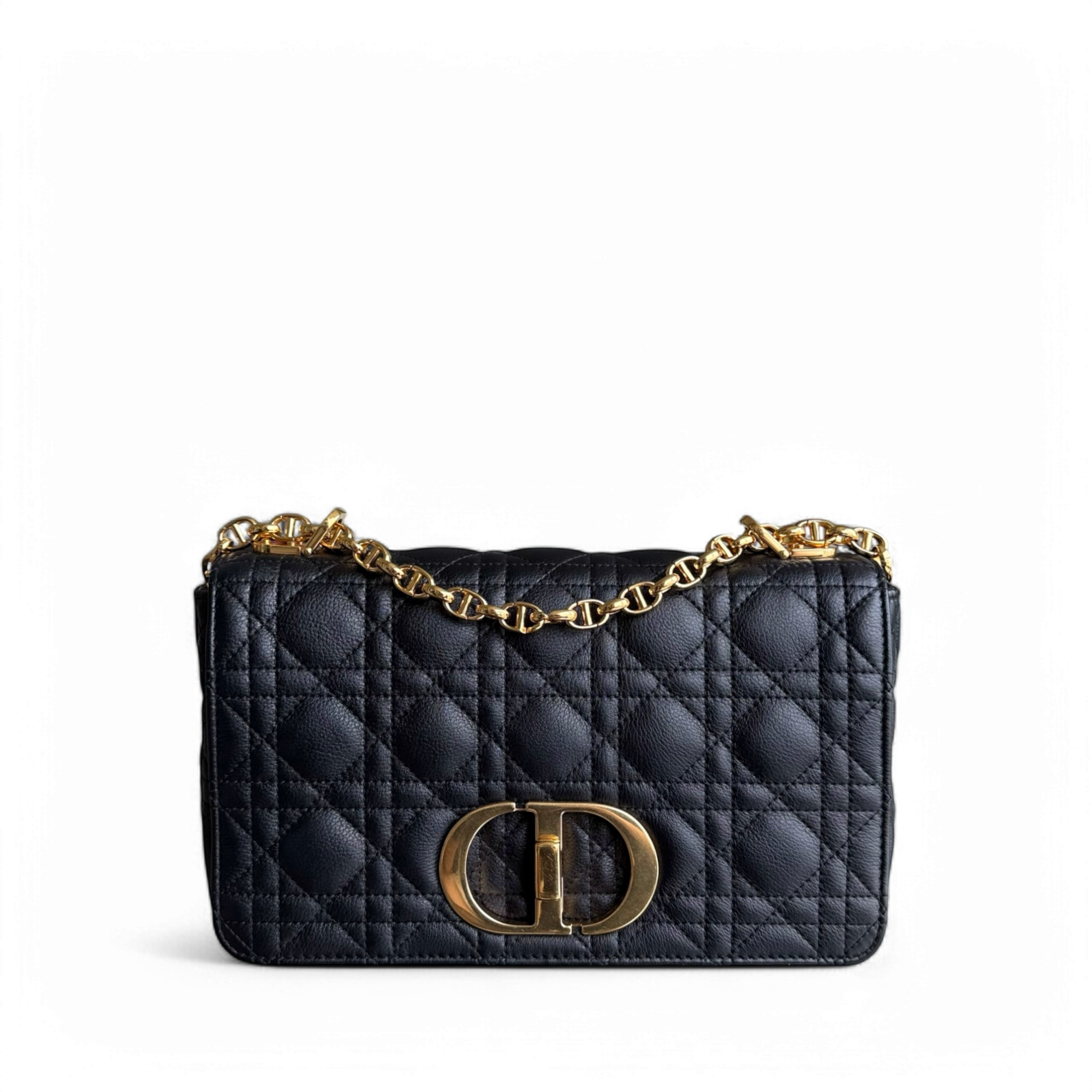 Dior Caro Medium - Cannage Grained Calfskin Black Gold Hardware