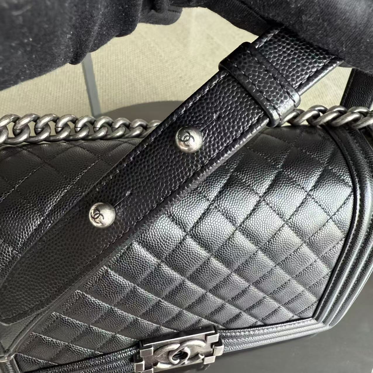 Chanel Boy Medium - Caviar 25CM Quilted Black Ruthenium Silver Hardware Series 25