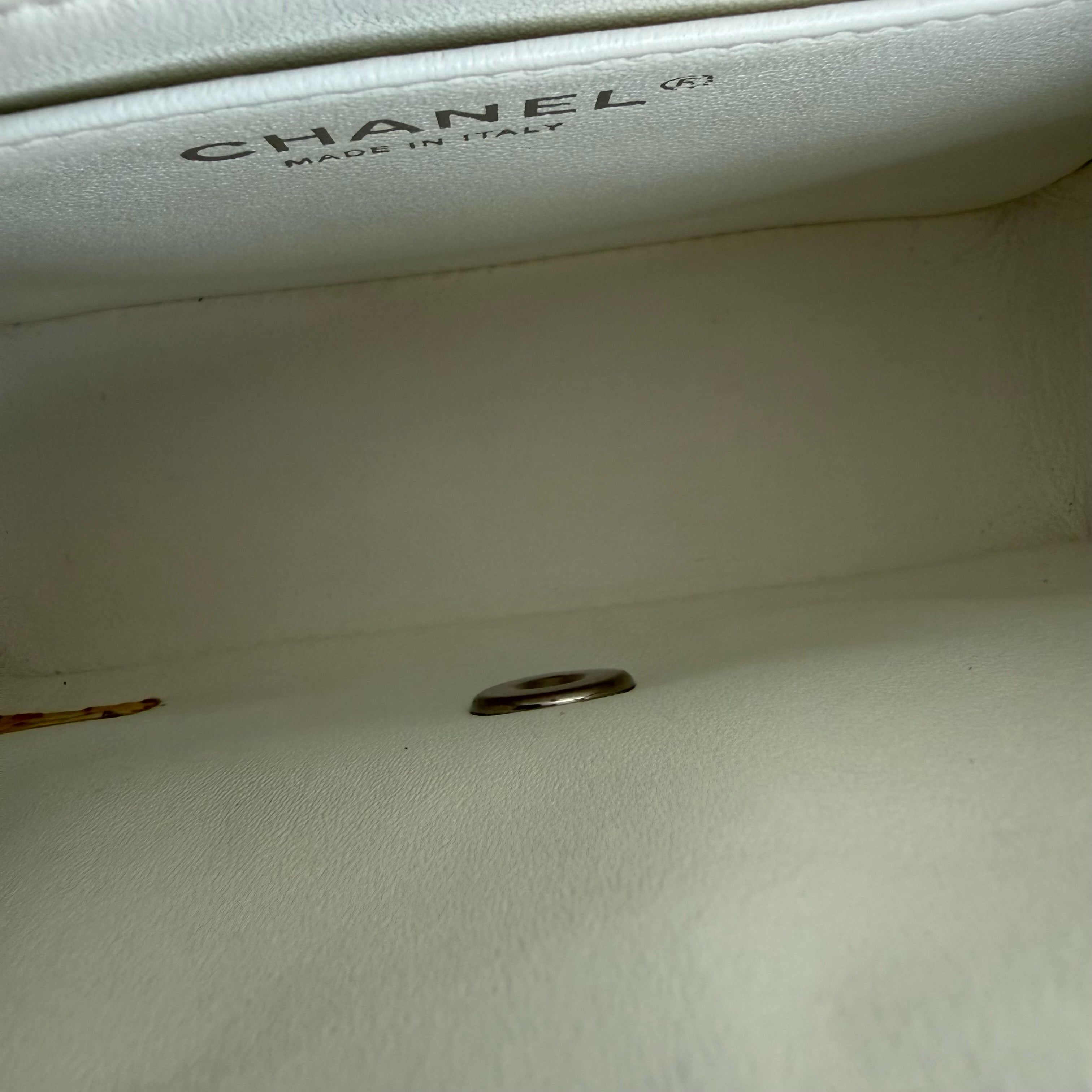 Chanel Classic Flap Mini Square - Caviar Quilted White Silver Hardware Series 18