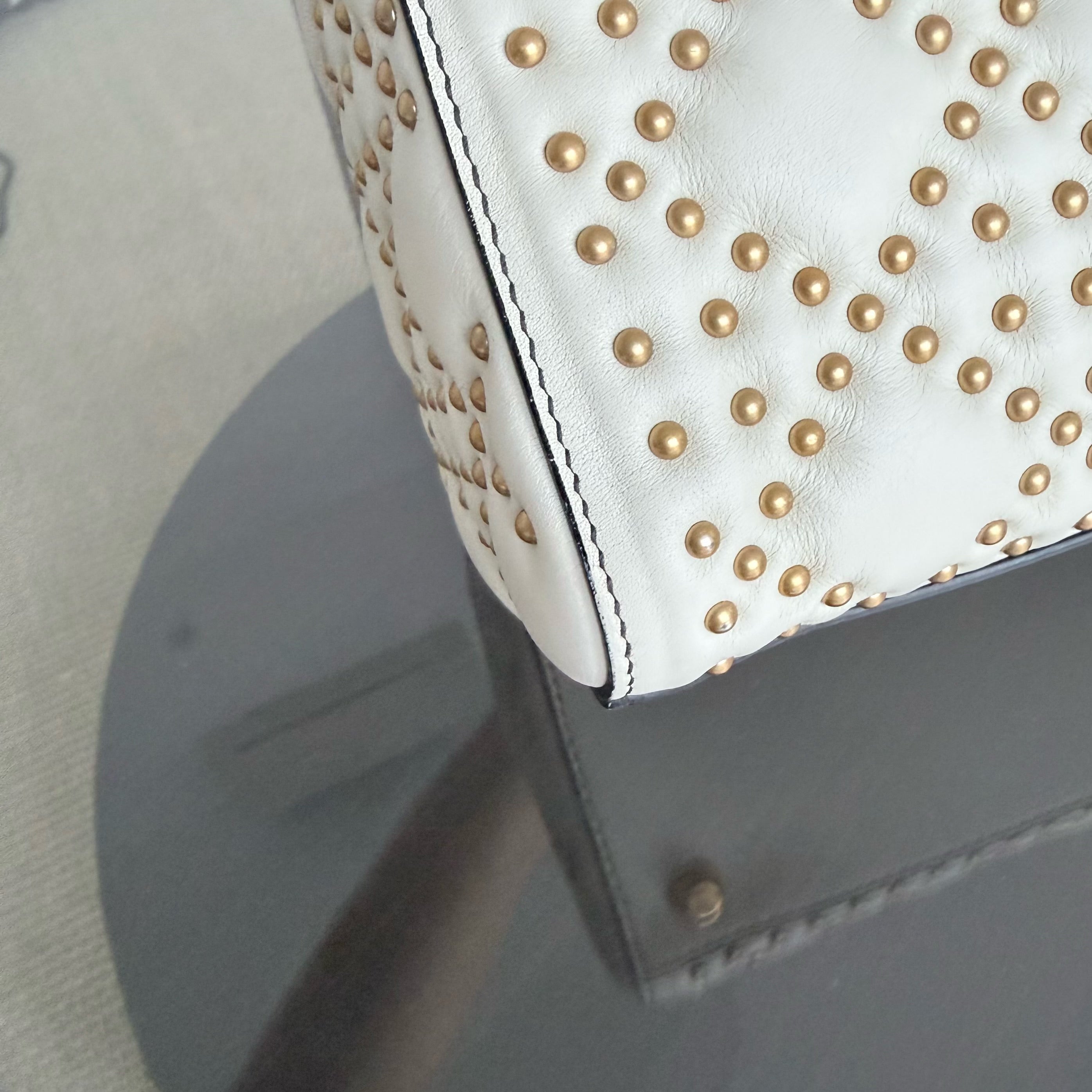 Dior Lady Medium Flap - Studded Cannage Calfskin White Gold Hardware