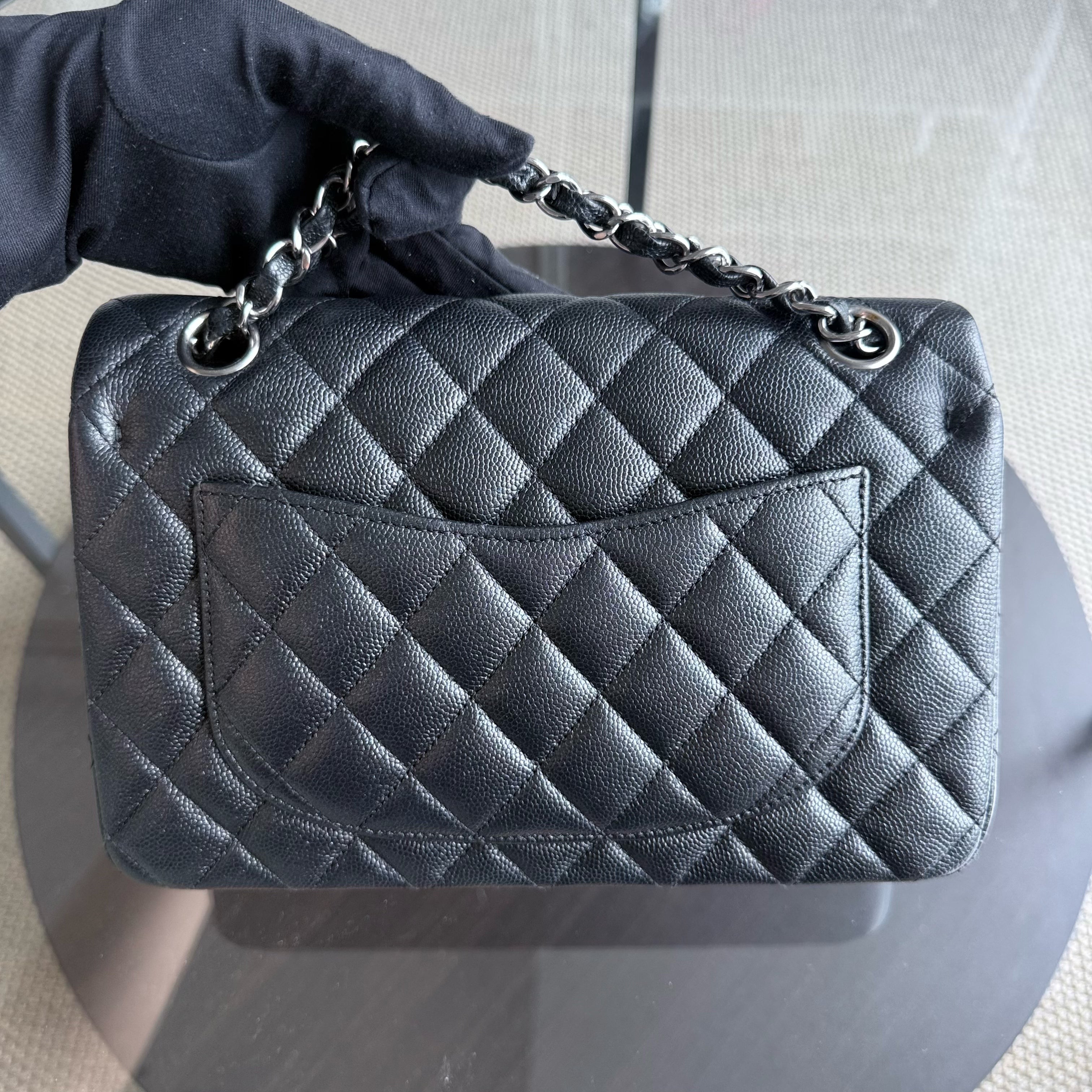 Chanel Classic Flap Small - Caviar 23CM Quilted Iridescent Black Silver Hardware Series 24