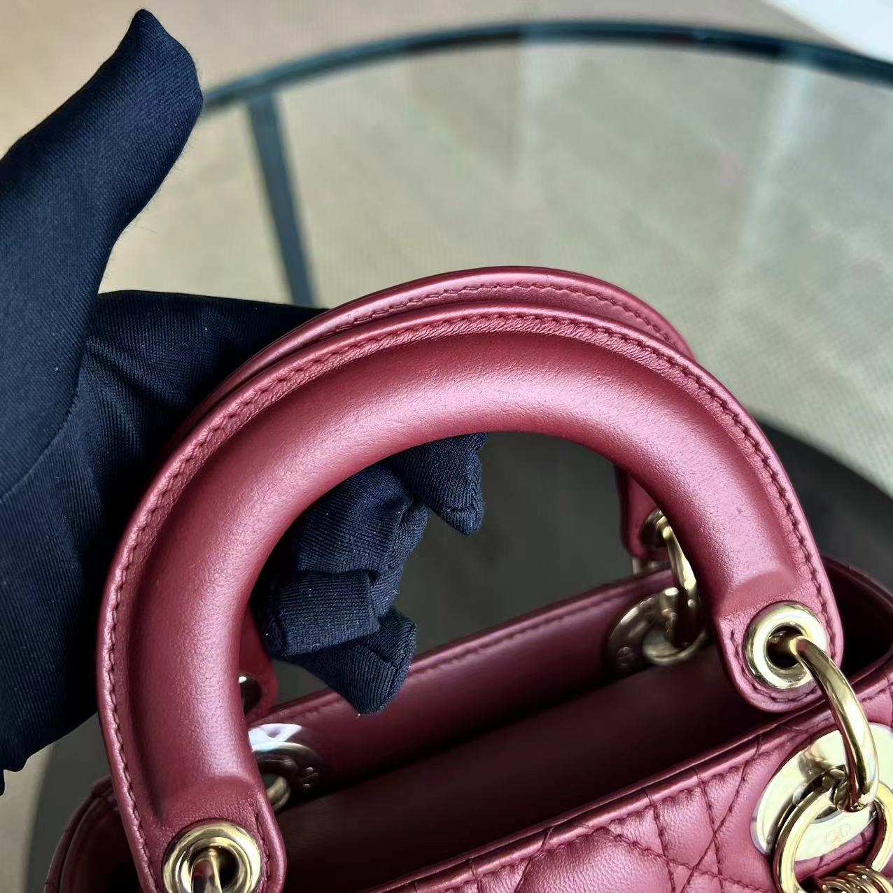 Dior Lady Mini - Cannage Lambskin Red Golden Hardware