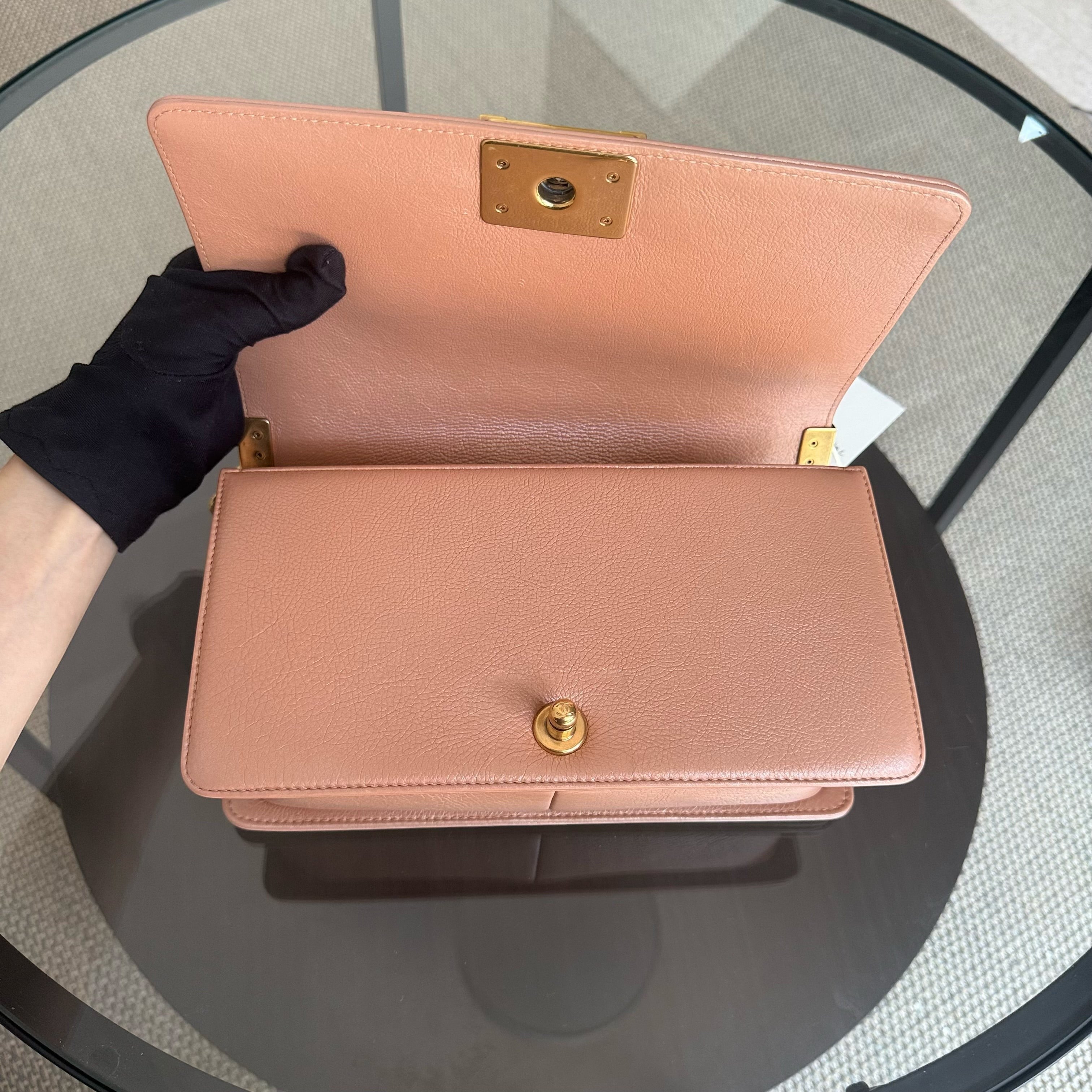 Chanel Boy Medium - 25CM Quilted Calfskin Blush Gold Hardware Series 20
