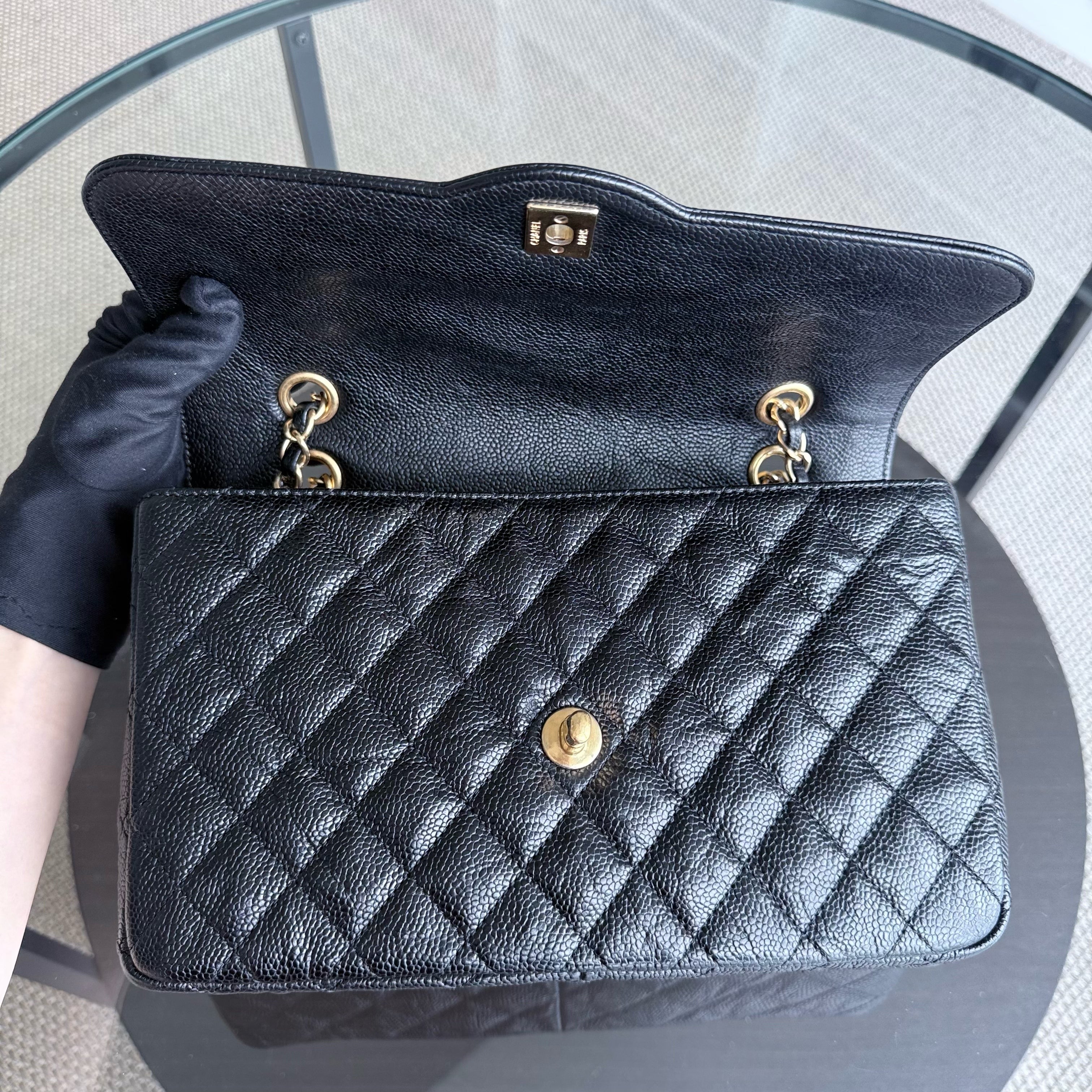 Chanel Seasonal Two-tone Flap Medium - Caviar Quilted Black Gold Hardware Series 22