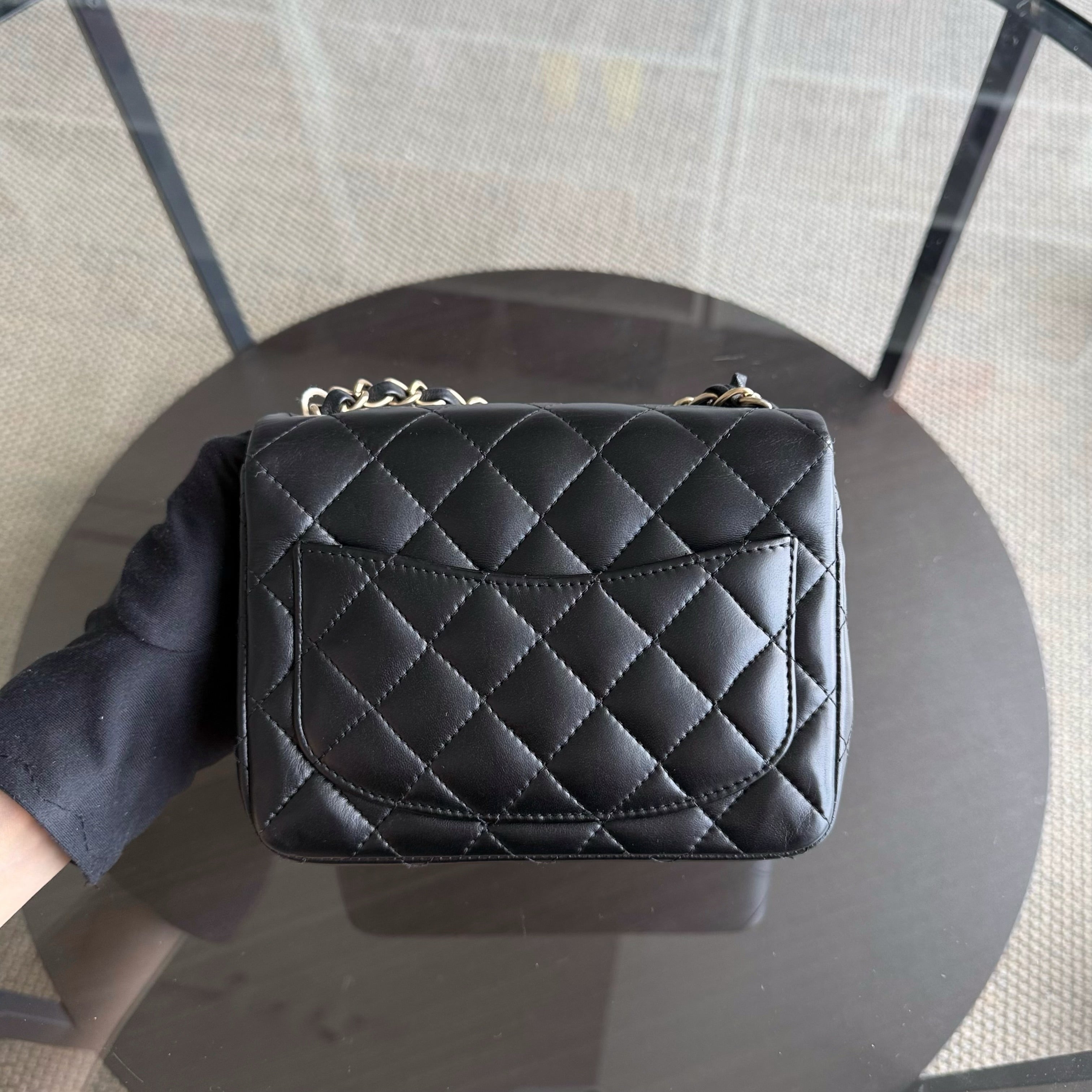 Chanel Classic Flap Mini Square - 17CM Quilted Lambskin Black Gold Hardware Series 18