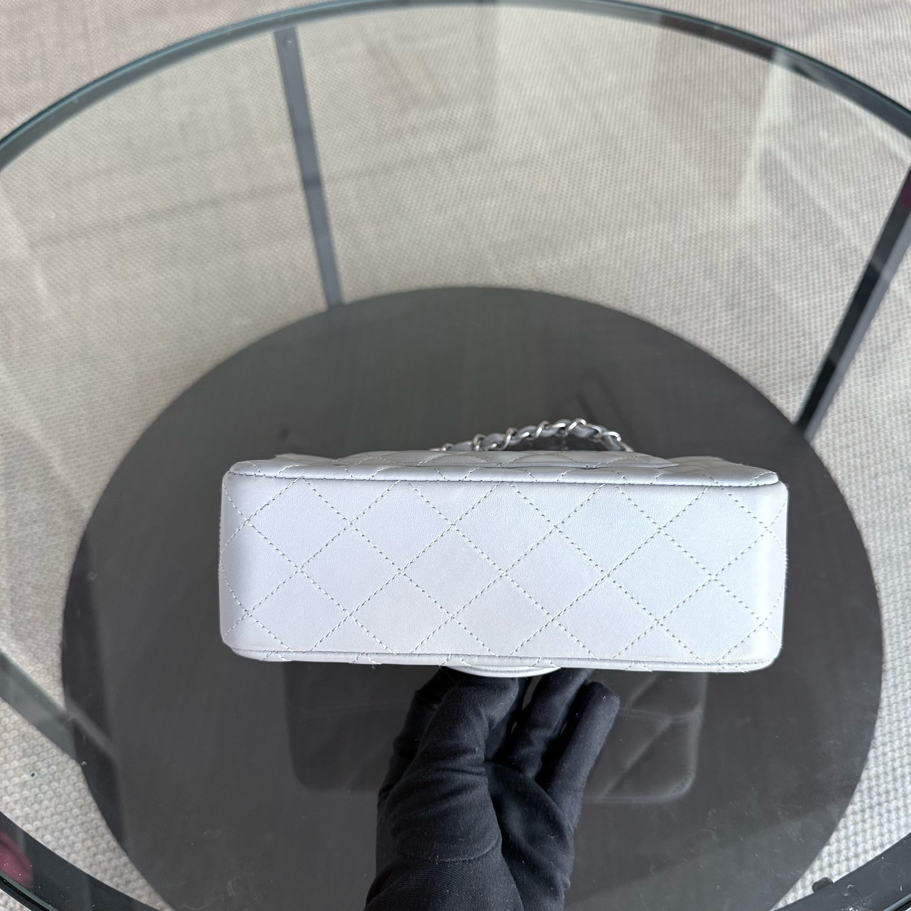 Chanel Lambskin Mini Rectangle Classic Flap - 20CM Quilted Gray Silver Hardware Microchip