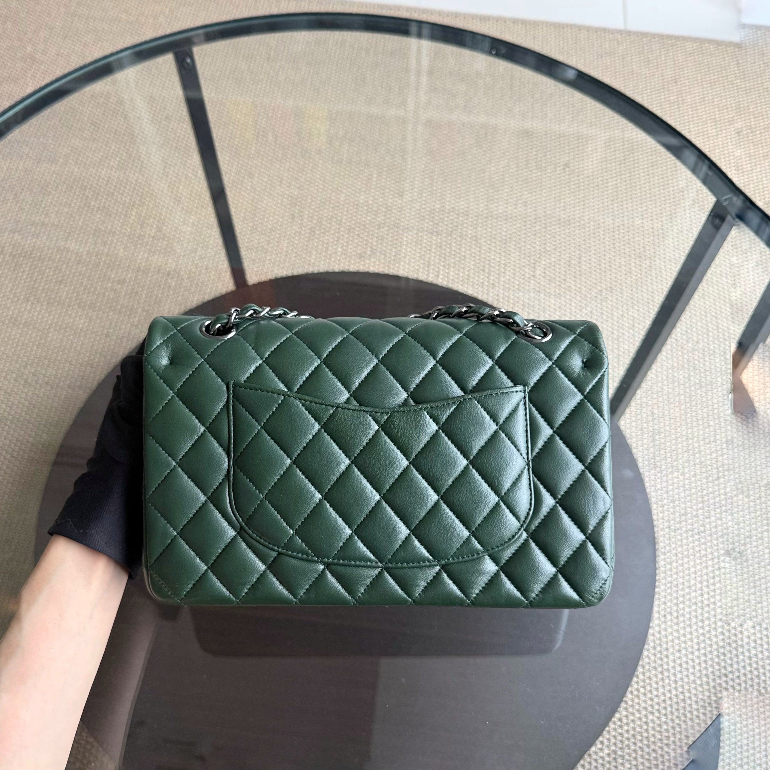 Chanel Classic Flap Medium - 25CM Quilted Lambskin Dark Green Silver Hardware Series 23