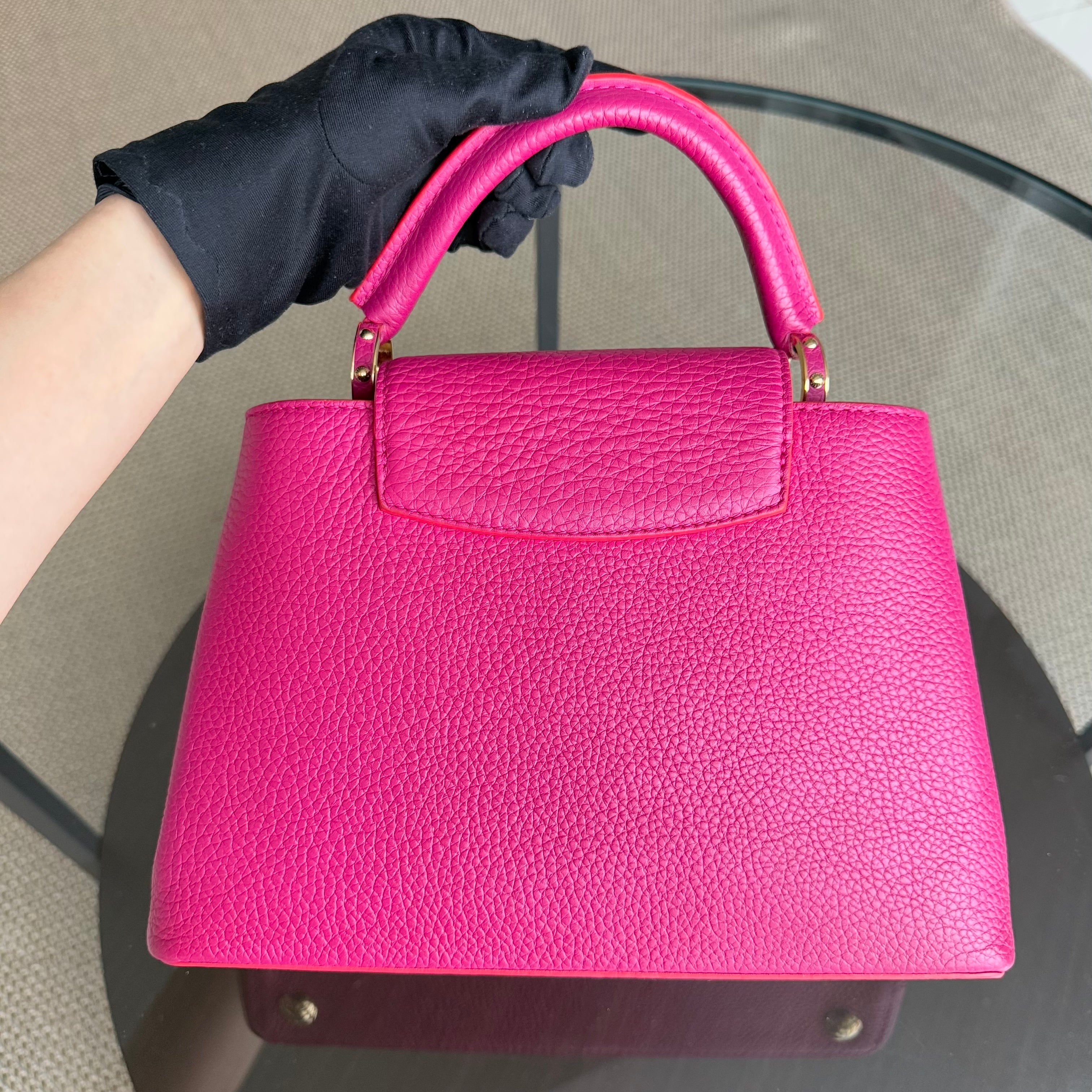 Louis Vuitton Capucines BB - 27CM Grained Calfskin Hot Pink Gold Hardware