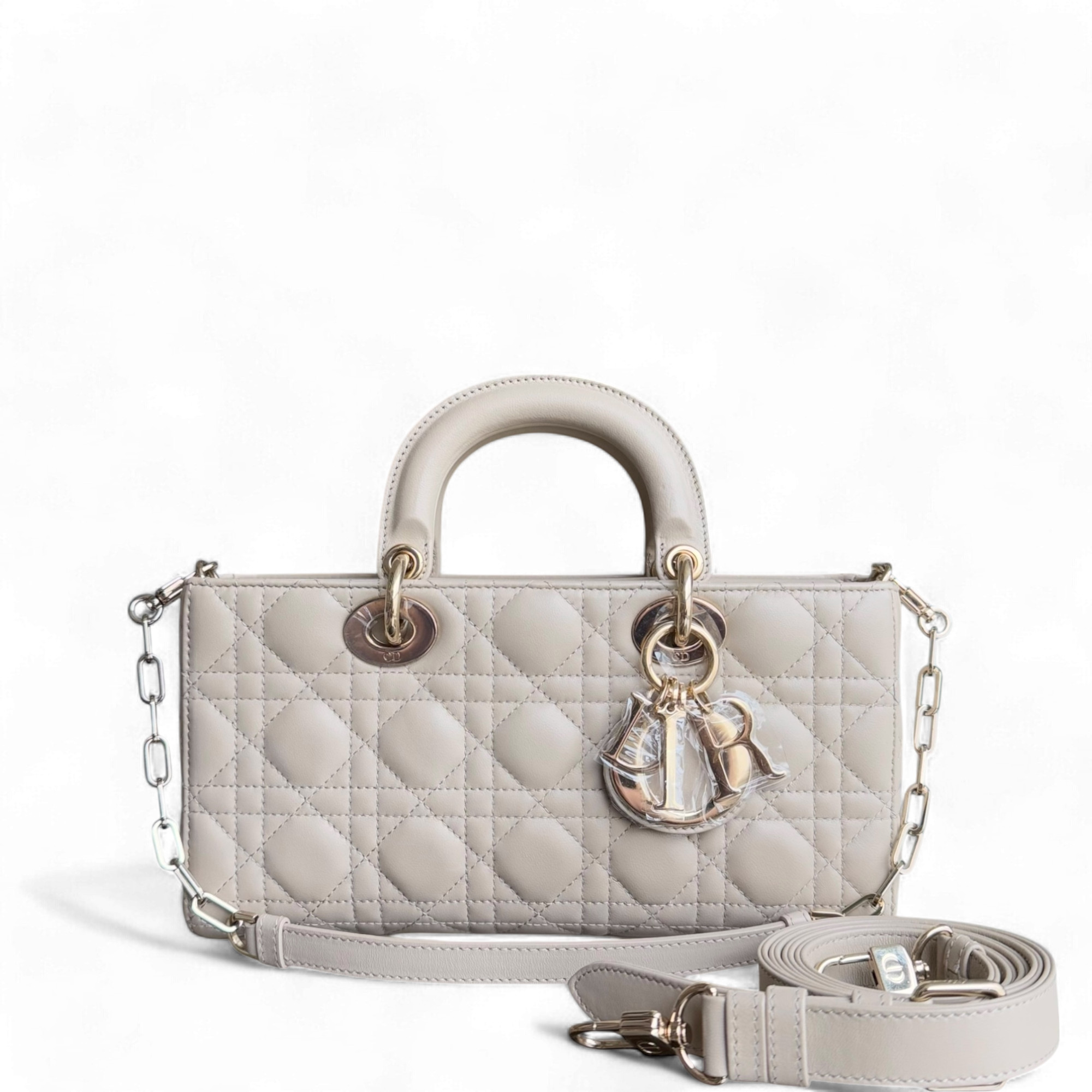 Dior D-Joy Medium - Cannage Lambskin Beige Gold Hardware