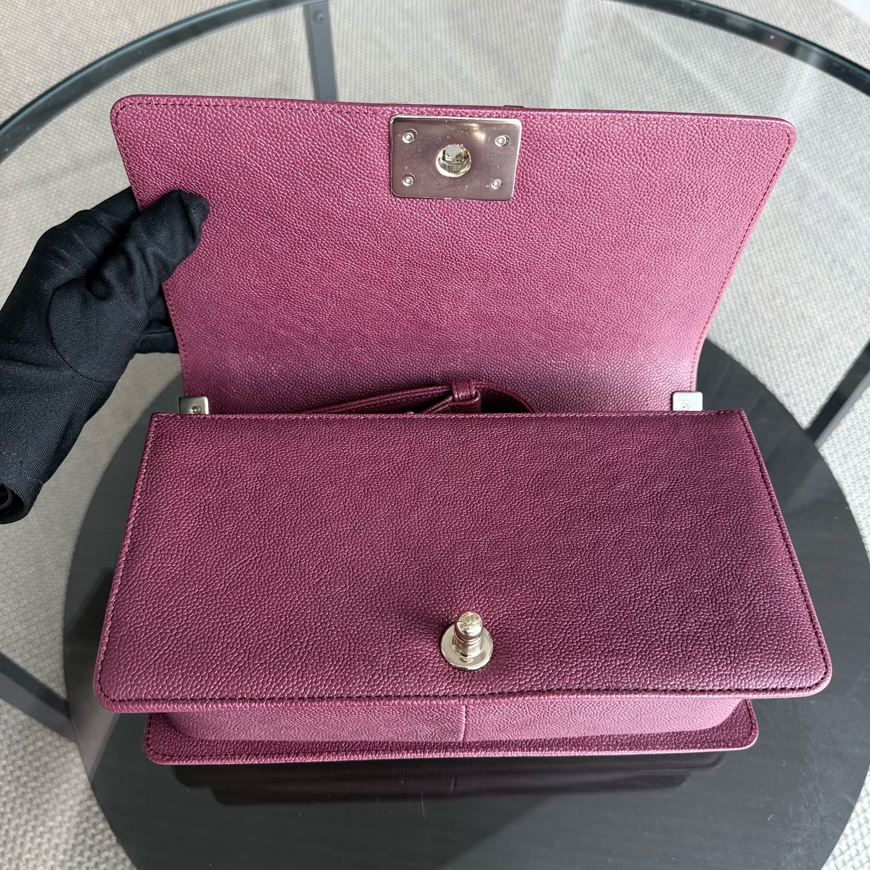 Chanel Boy Medium - Caviar 25CM Chevron Burgundy Gold Hardware Series 28