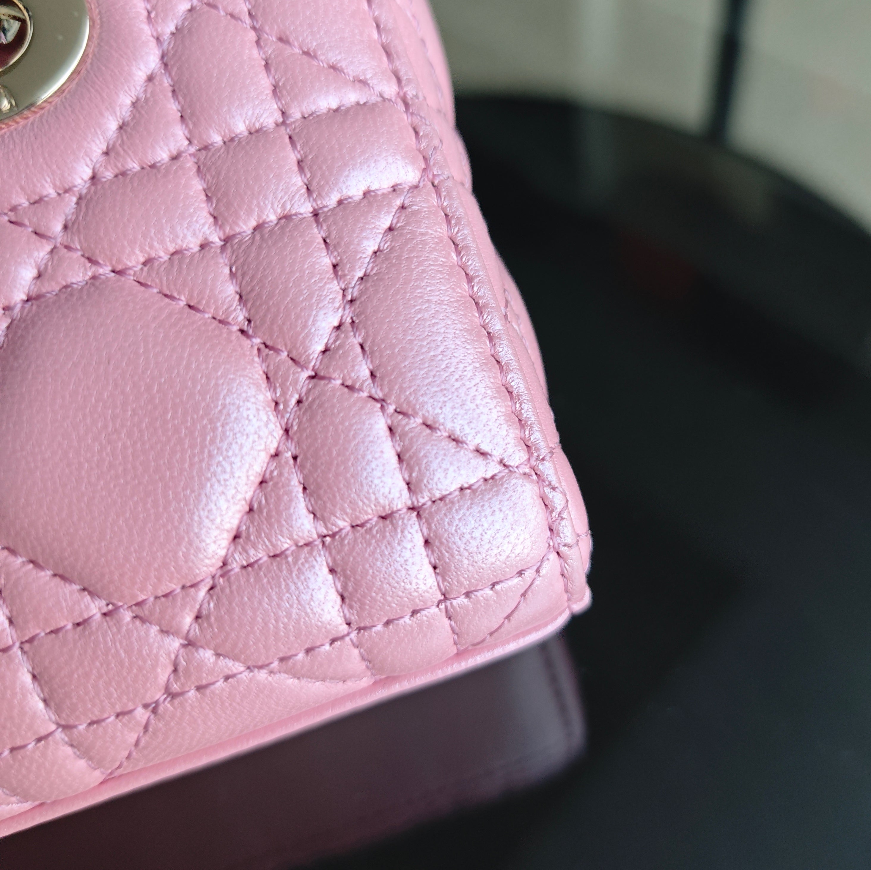 Dior D-Joy Micro - Cannage Lambskin Iridescent Pink Gold Hardware 17CM