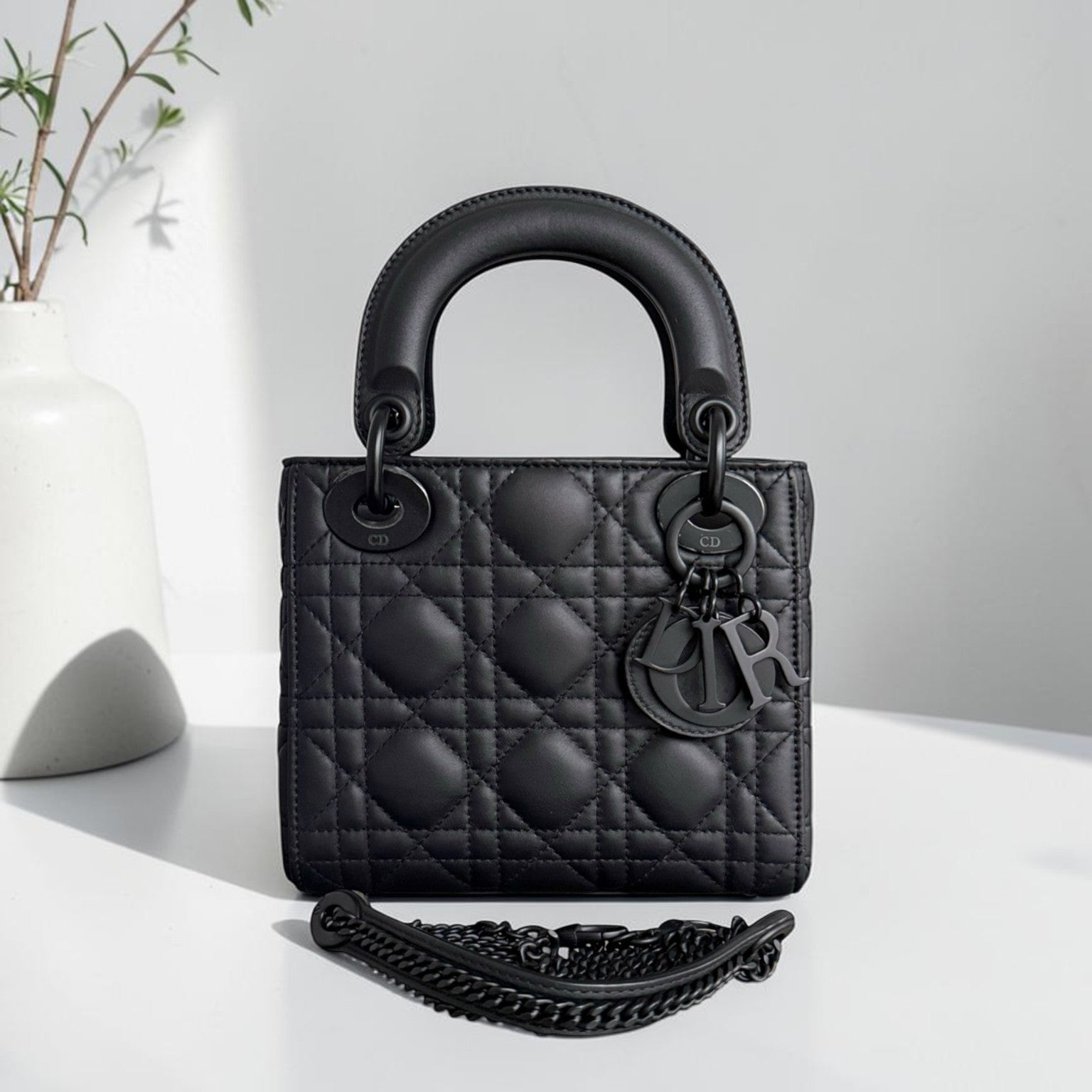 Dior Lady Mini - Cannage Calfskin So Black Black Hardware Chain Strap