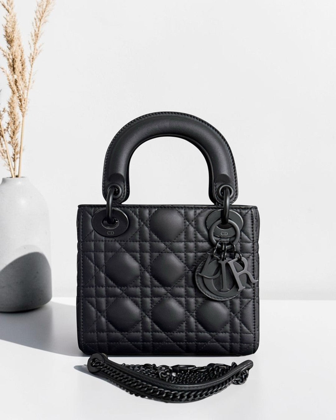 Dior Lady Mini - Cannage Calfskin So Black Black Hardware Chain Strap