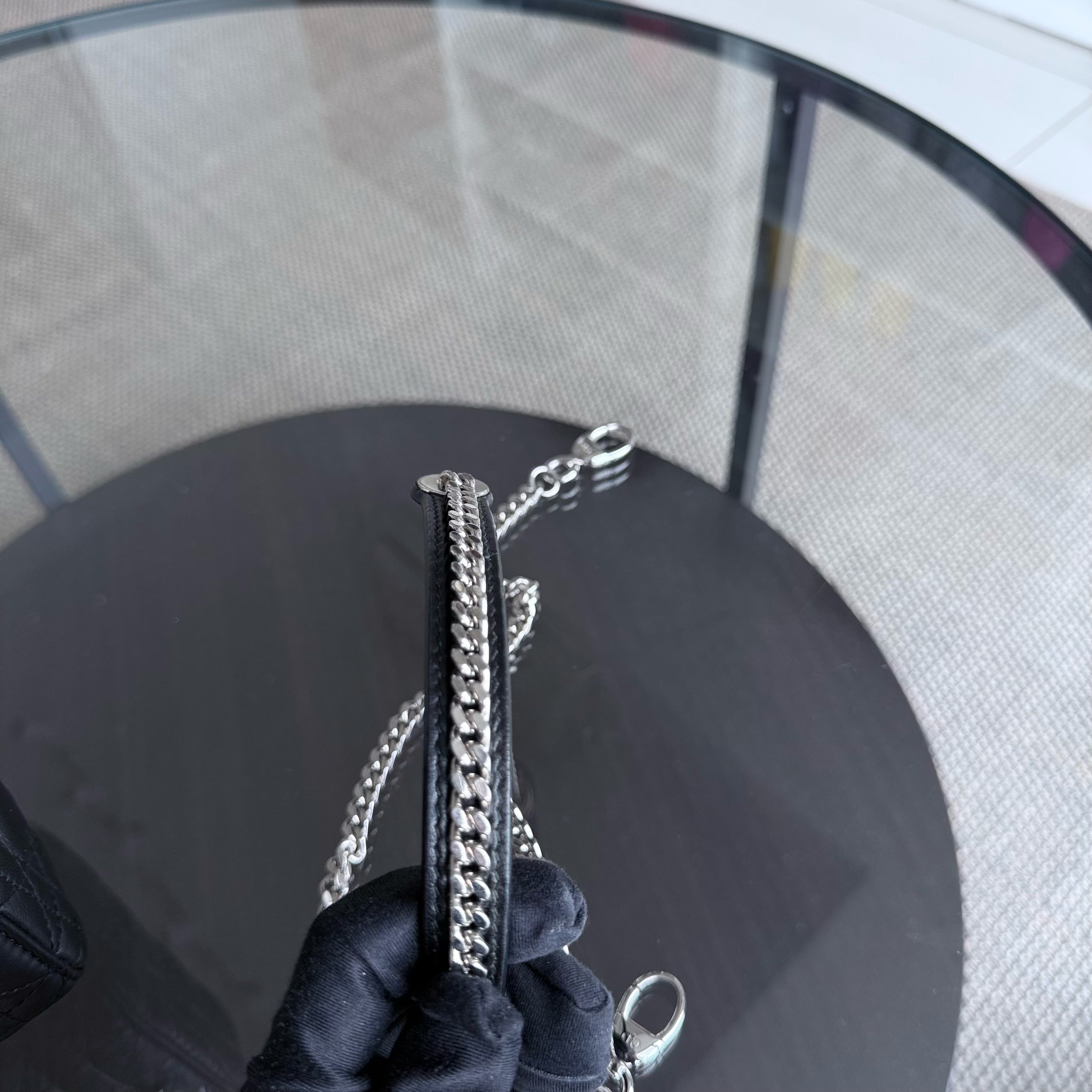 Dior Lady Mini - Cannage Lambskin Black Silver Hardware Chain Strap