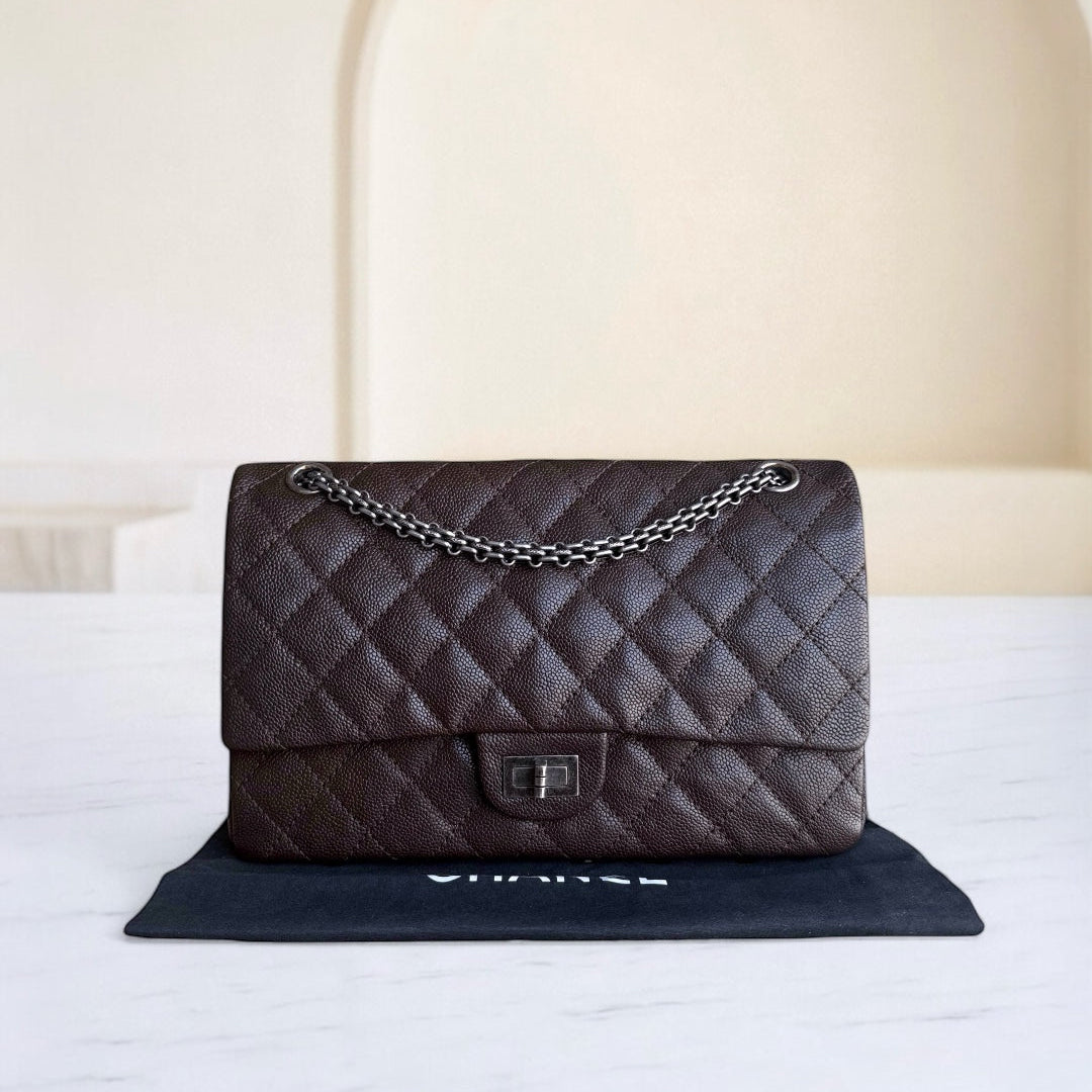 Chanel 2.55 Reissue 226 - Caviar Quilted Grained Calfskin Dark Brown Silver Hardware Series 14
