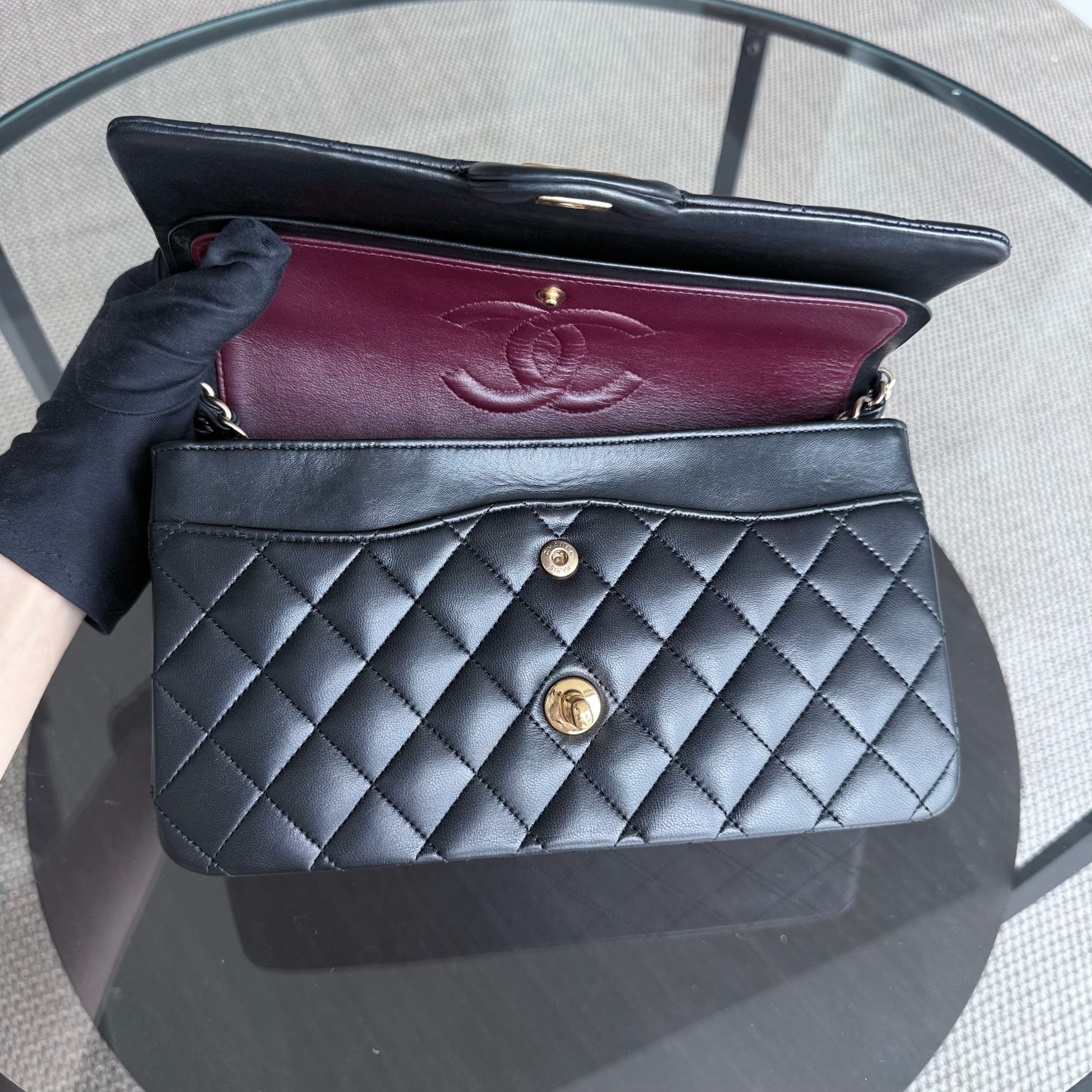 Chanel Classic Flap Medium - 25CM Quilted Lambskin Black Gold Hardware Series 16