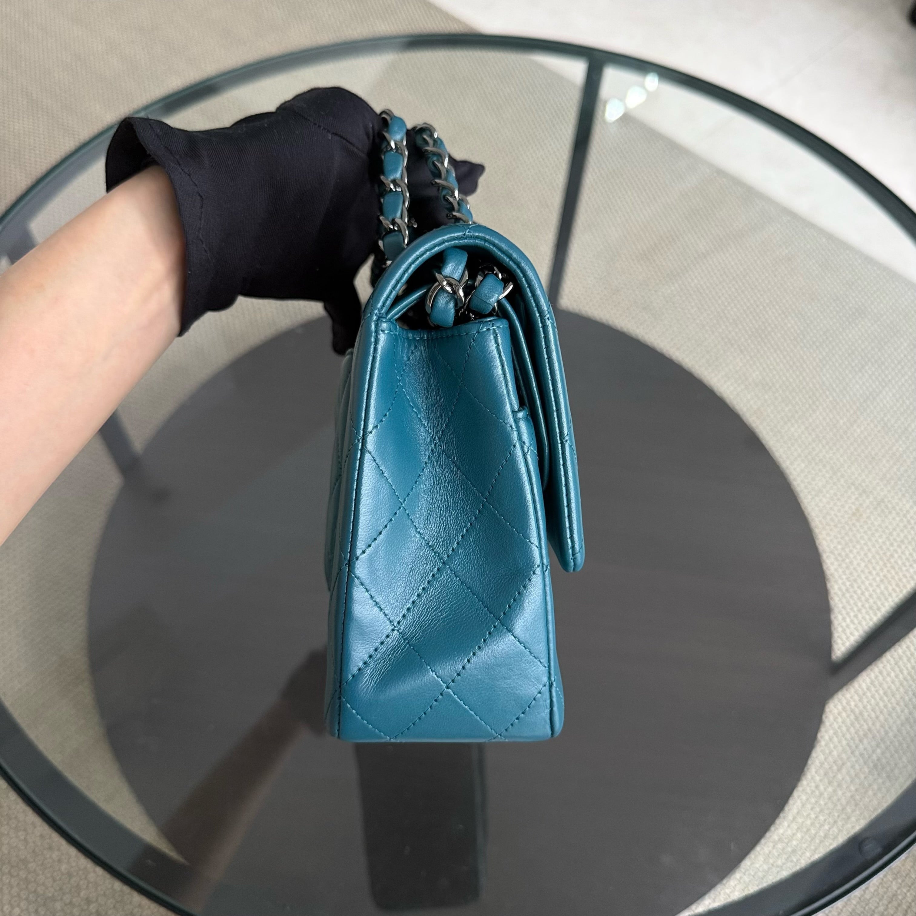 Chanel Classic Flap Medium - 25CM Lambskin Quilted Turquoise Dark Silver Hardware Series 15