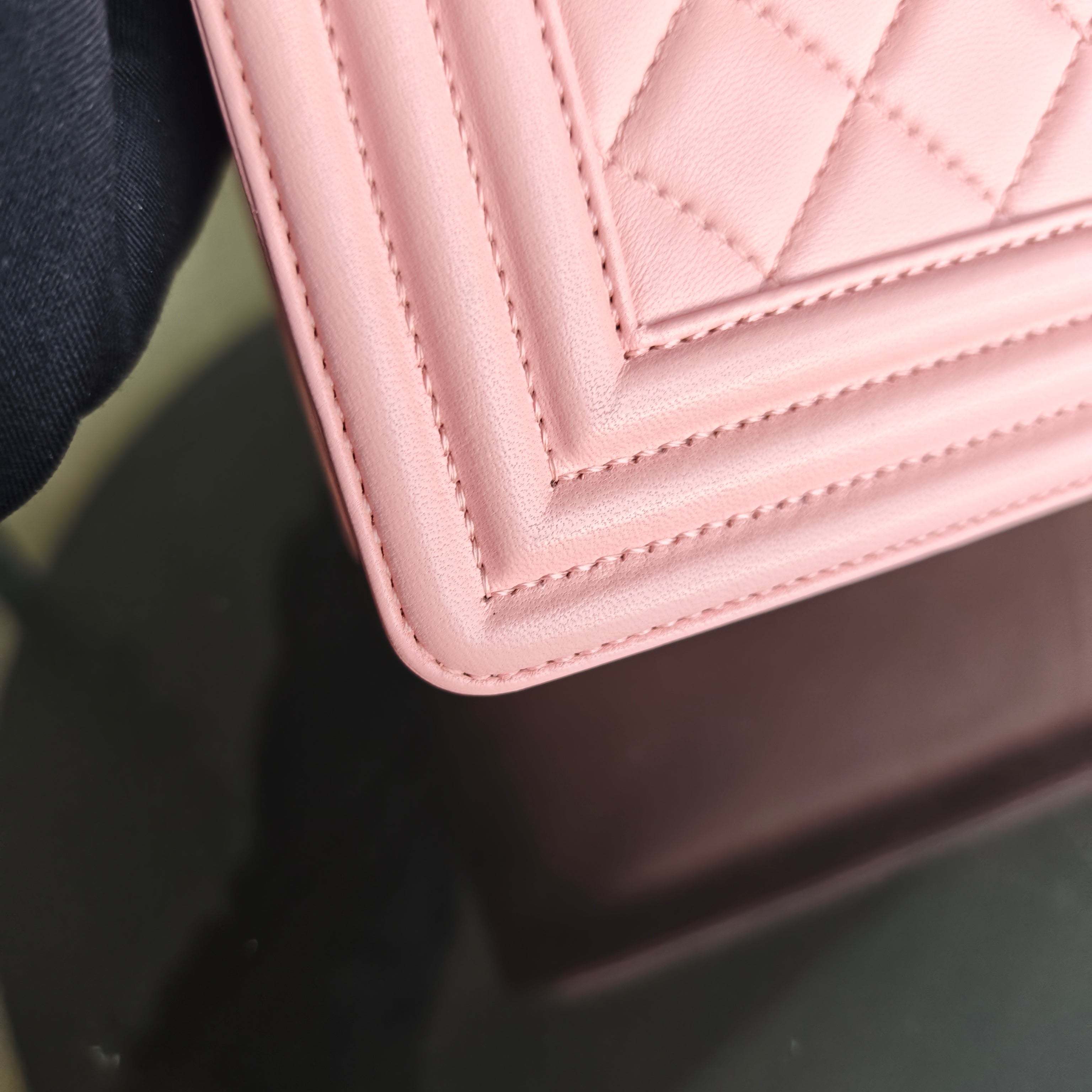 Chanel Boy Medium - Quilted Lambskin Light Pink Ruthenium Silver Hardware Series 20