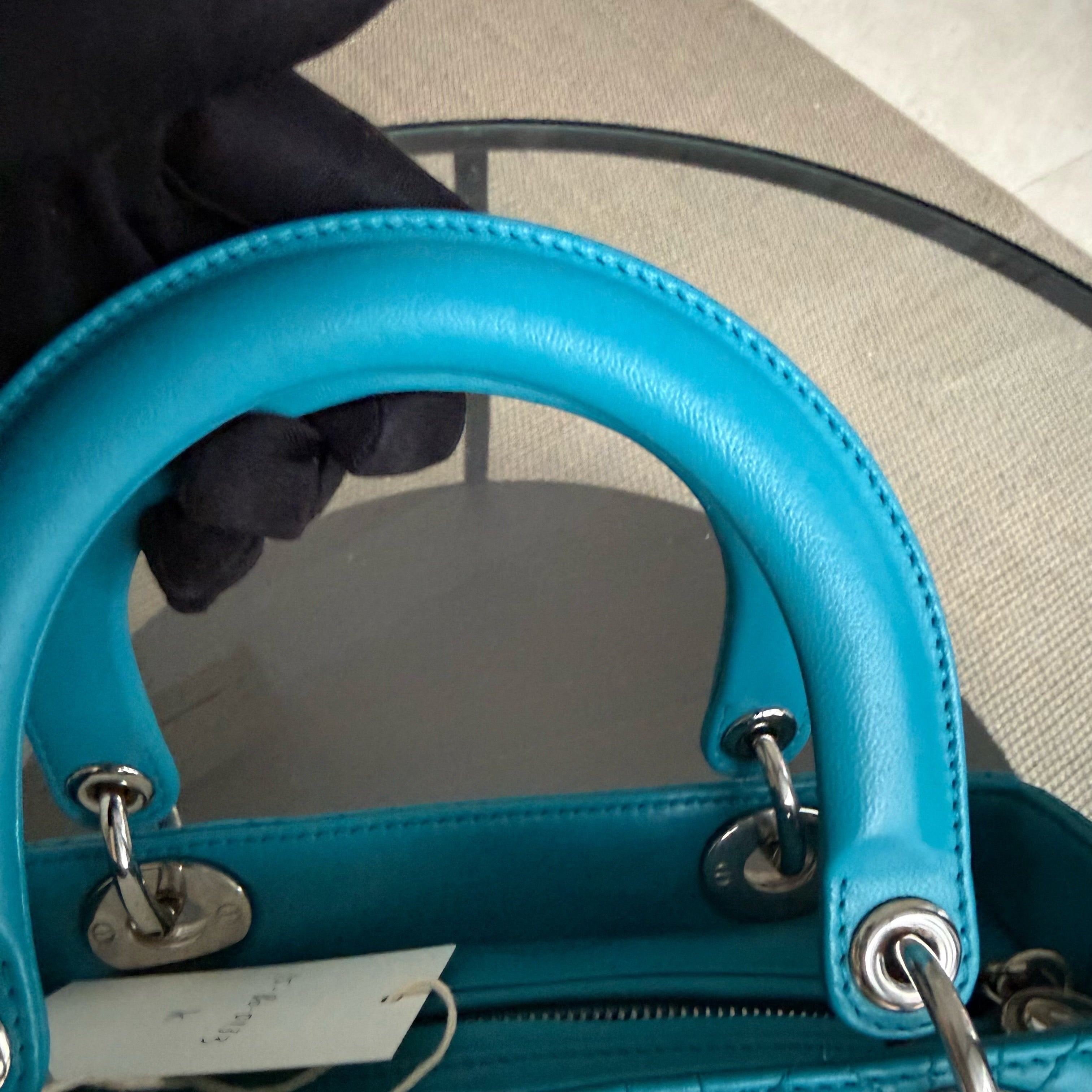 Dior Lady Medium - Cannage Lambskin Blue Silver Hardware