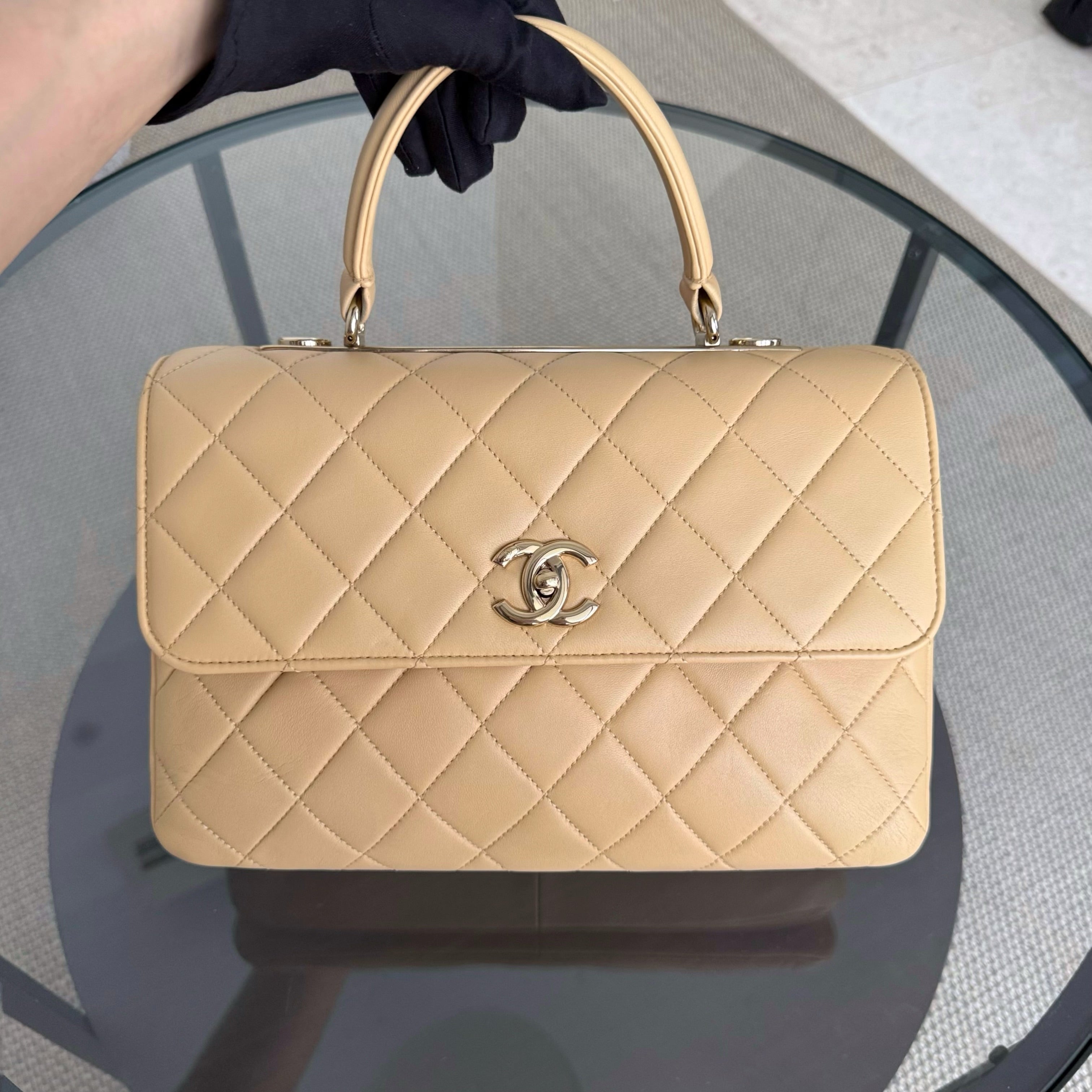 Chanel Trendy CC 30CM - Quilted Lambskin Beige Gold Hardware Series 26