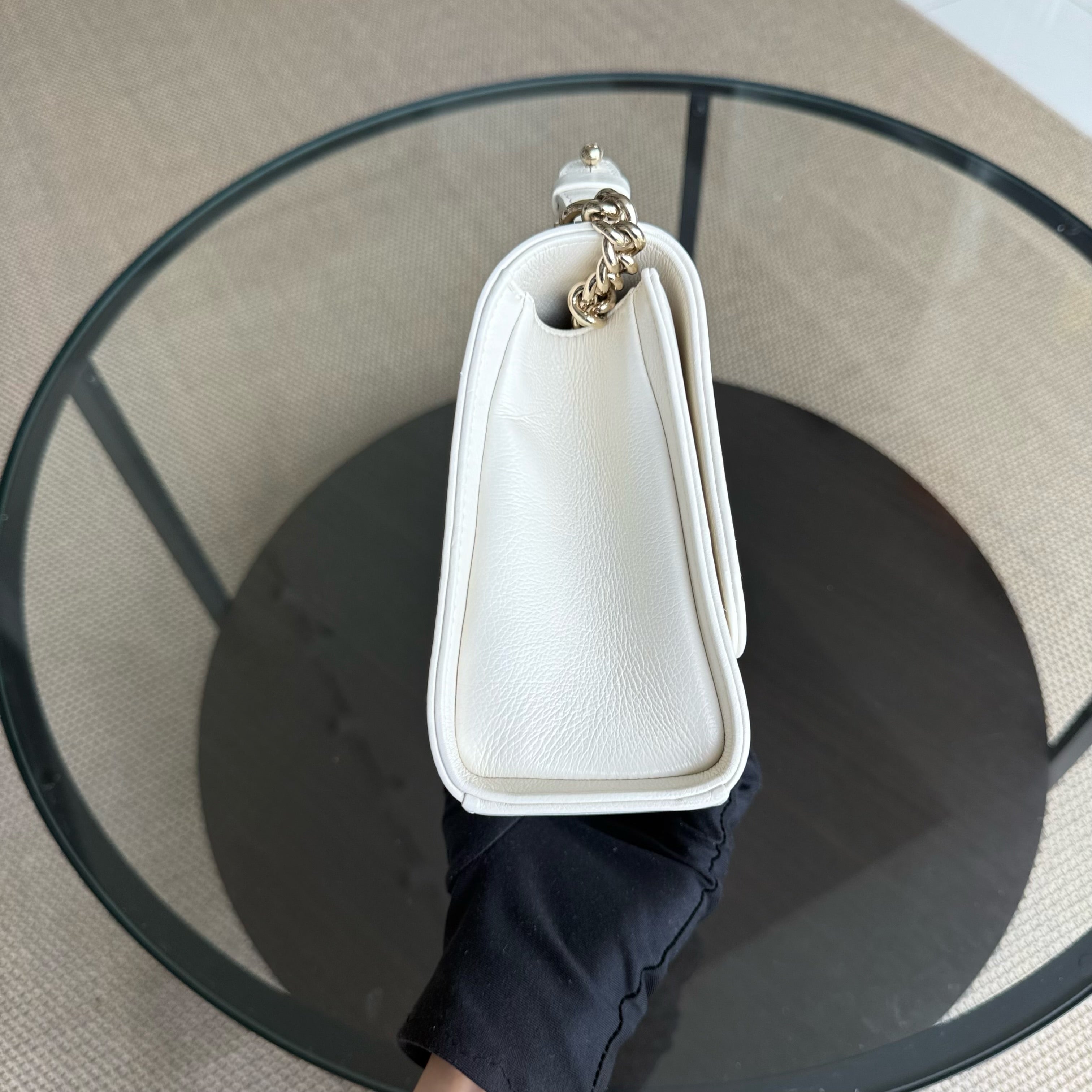 Chanel Label Click Medium - 25CM Quilted Calfskin White Gold Hardware Series 23
