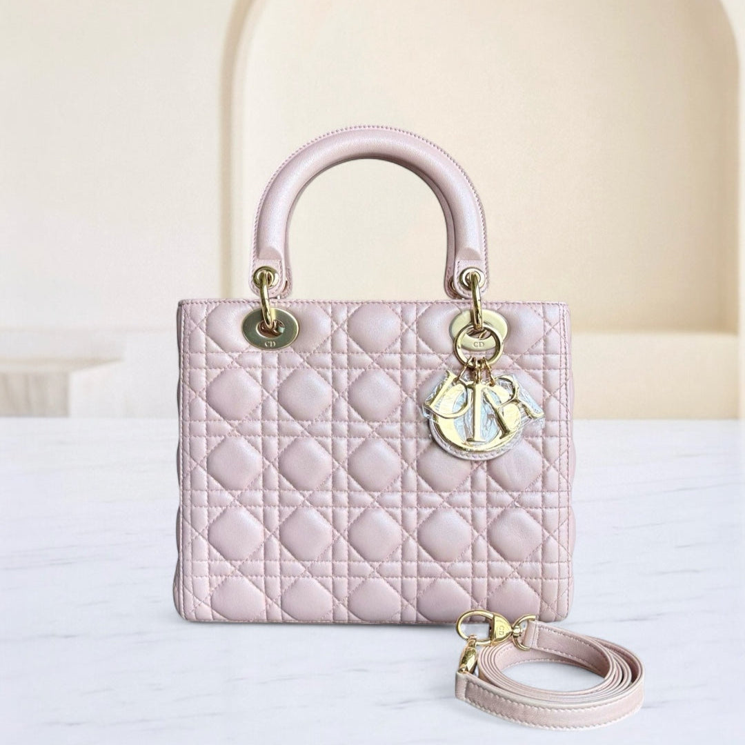 Lady Medium Cannage Lambskin Pink Gold Hardware
