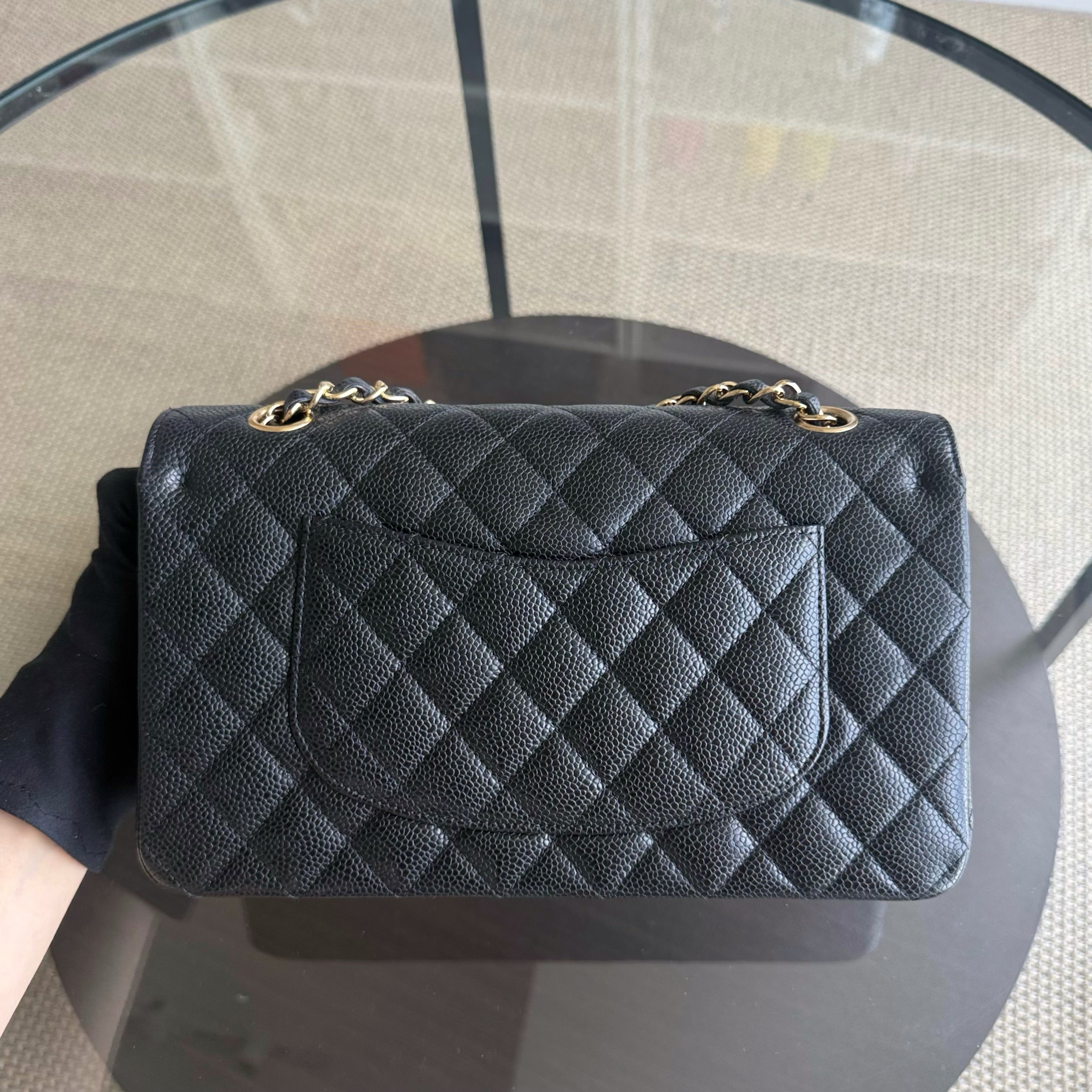 Chanel Classic Flap Medium - Caviar 25CM Quilted Grained Calfskin Black Gold Hardware Series 19