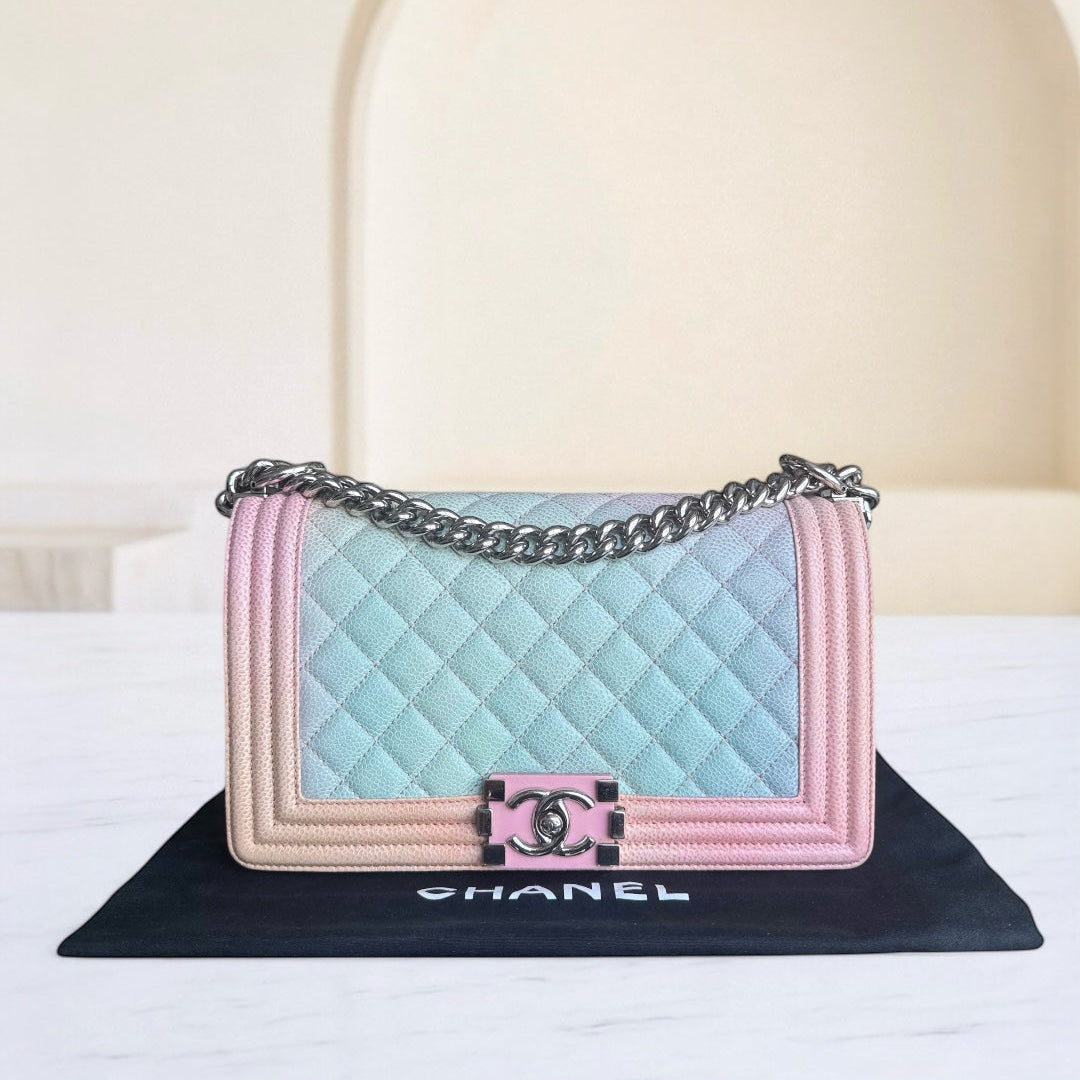 Chanel Boy Medium - Caviar 25CM Quilted Grained Calfskin Rainbow Limited Edition Series 25