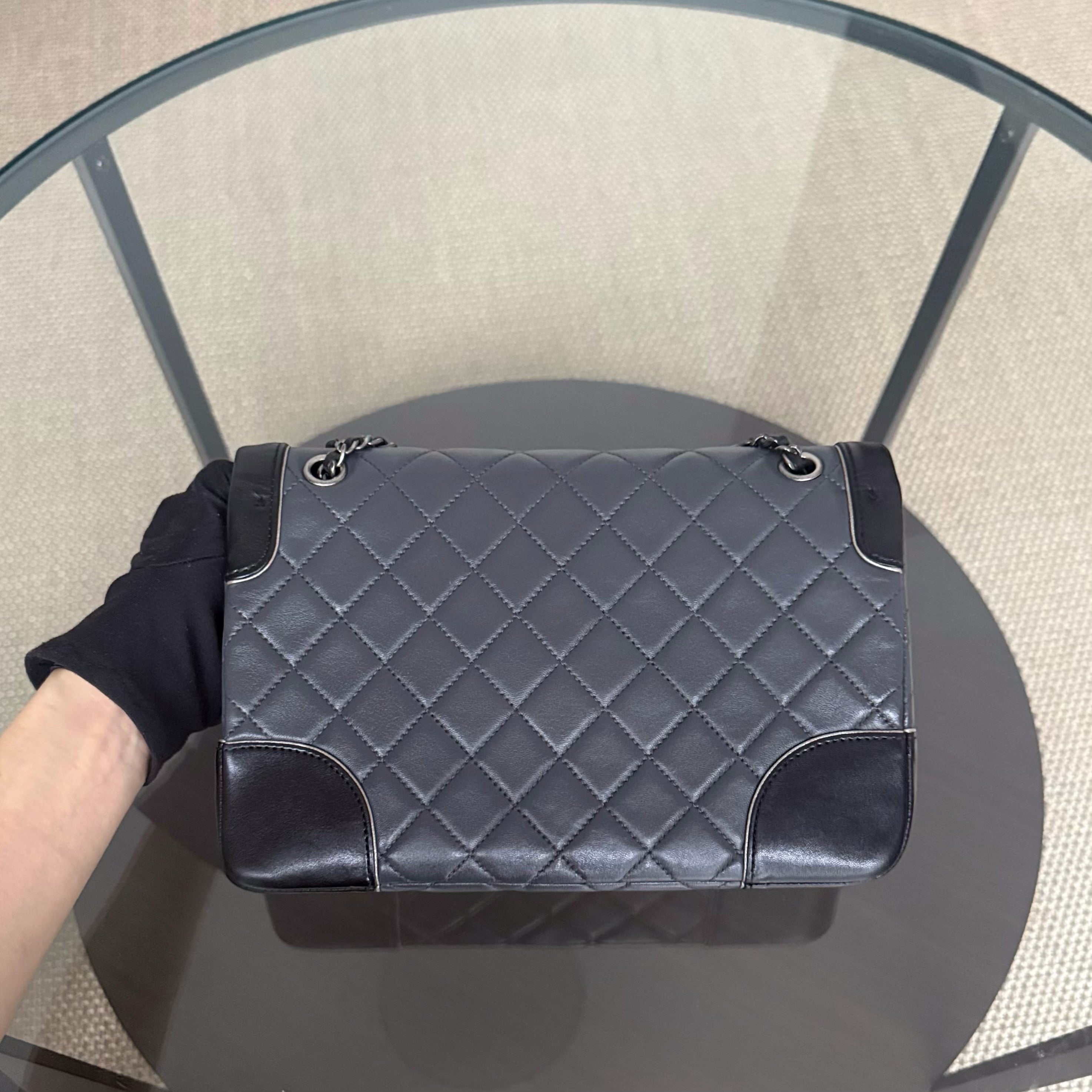 Chanel Flap Medium - Calfskin 25CM Quilted Dark Gray Ruthenium Silver Hardware Series 21