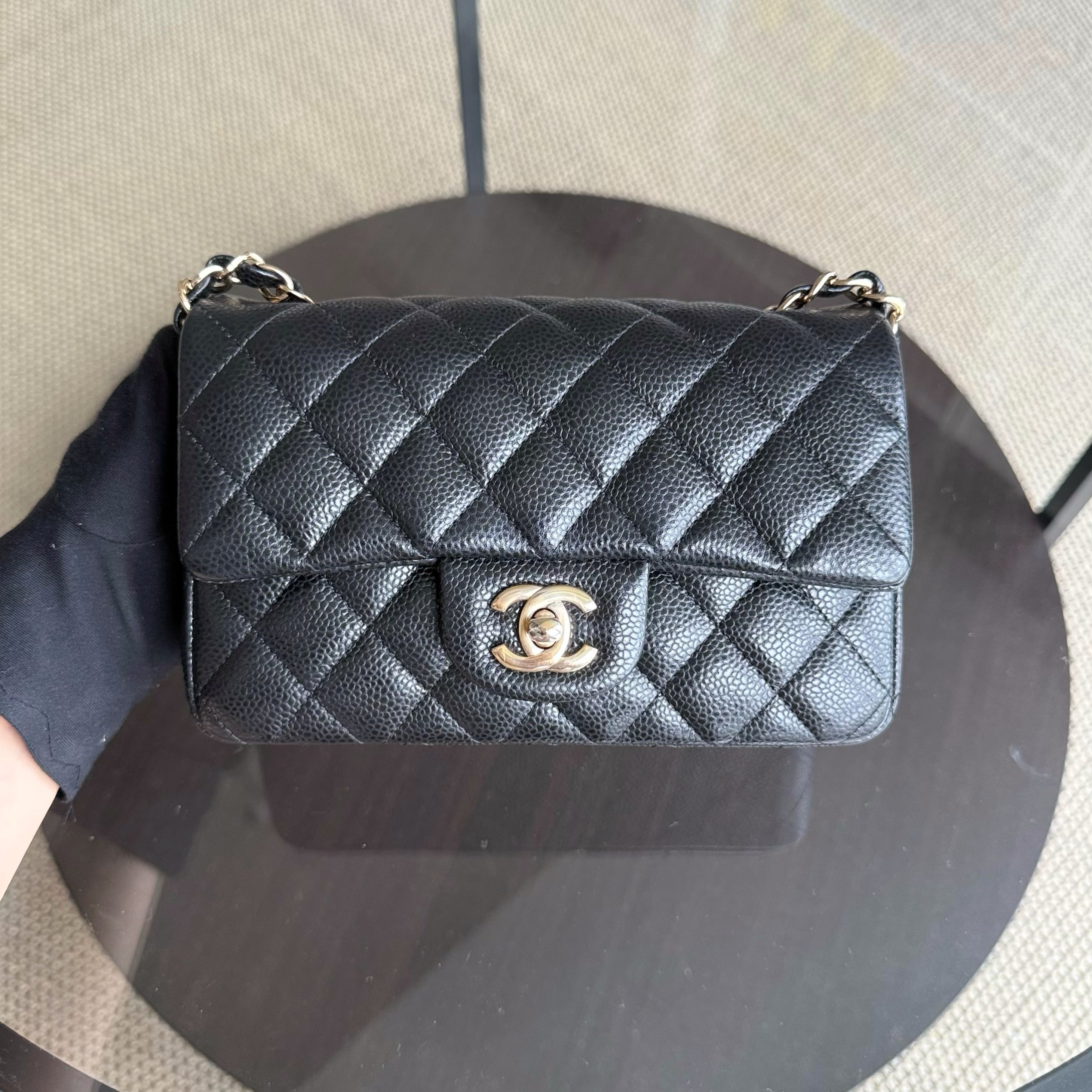 Chanel Caviar Mini Rectangle Classic Flap - 20CM Quilted Black Golden Hardware Series 25