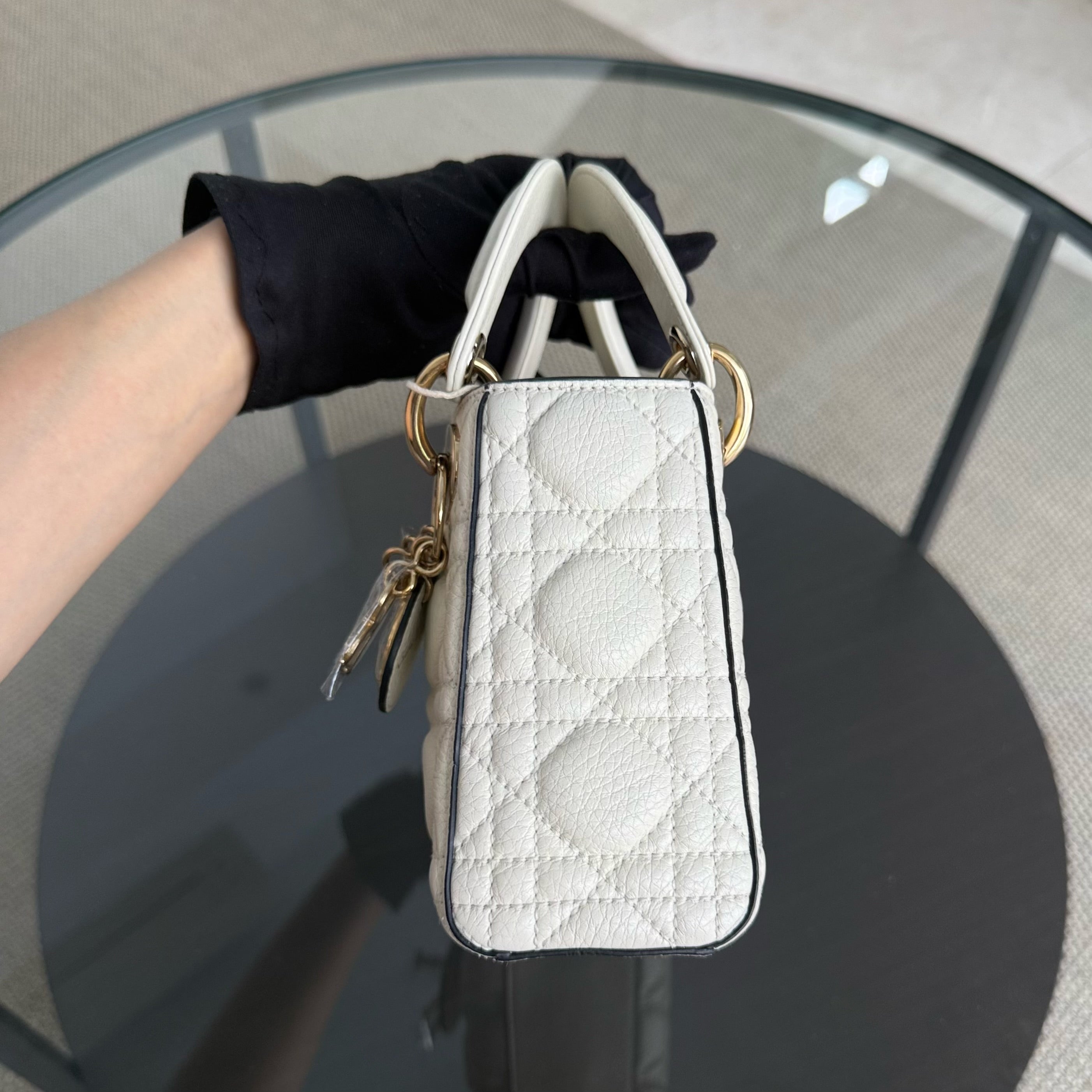 Dior Lady Mini - Cannage Grained Calfskin White Gold Hardware