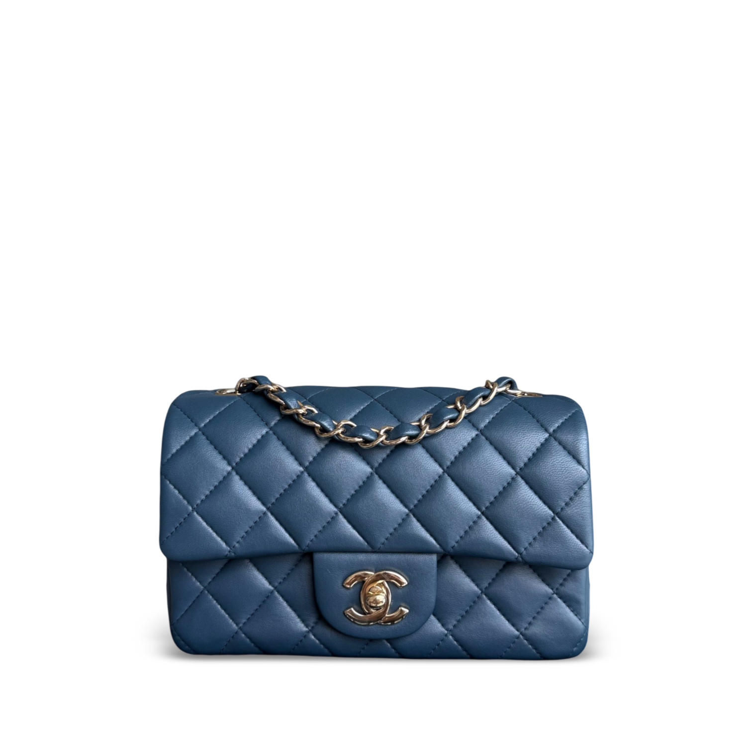 Chanel Lambskin Mini Rectangle Classic Flap - 20CM Quilted Blue Golden Hardware Series 23