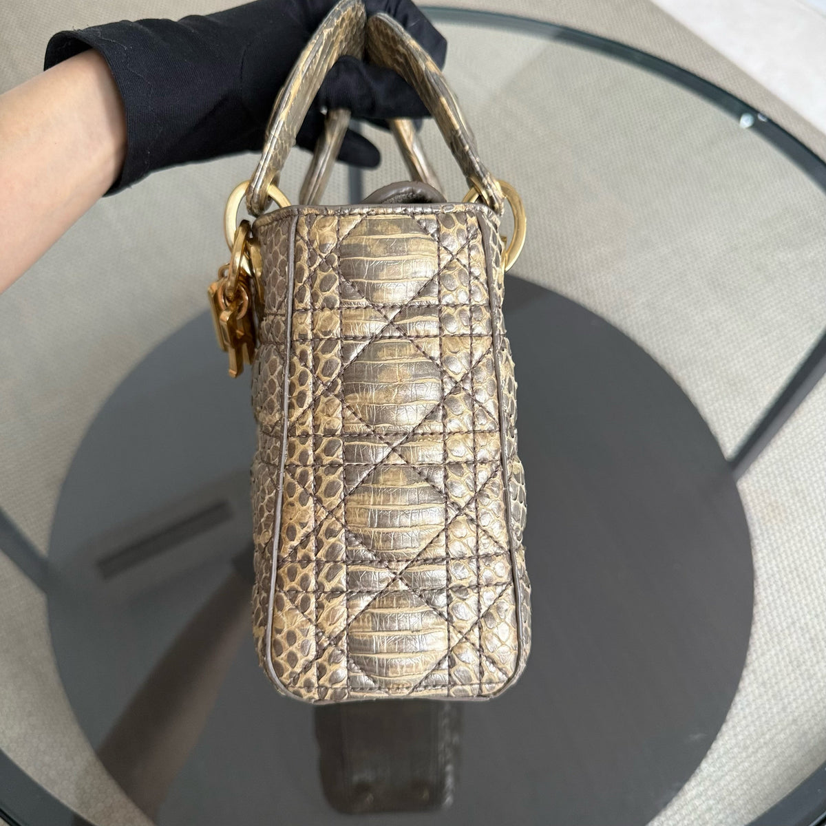 Dior Lady Small Flap - Cannage Gold Python Gold Hardware