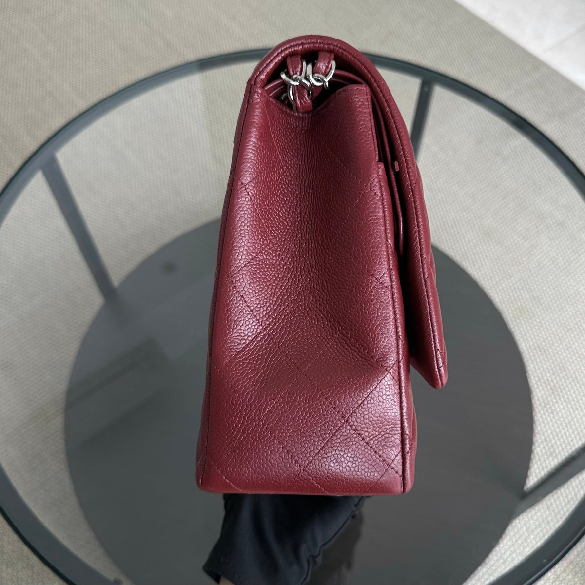 Chanel Classic Flap Maxi - Caviar 33CM Double Flap Burgundy Silver Hardware Series 15