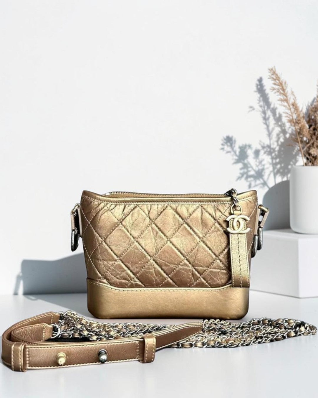 Chanel Gabrielle Small - Quilted Calfskin Bronze Gold Two-Tone Hardware Series 23
