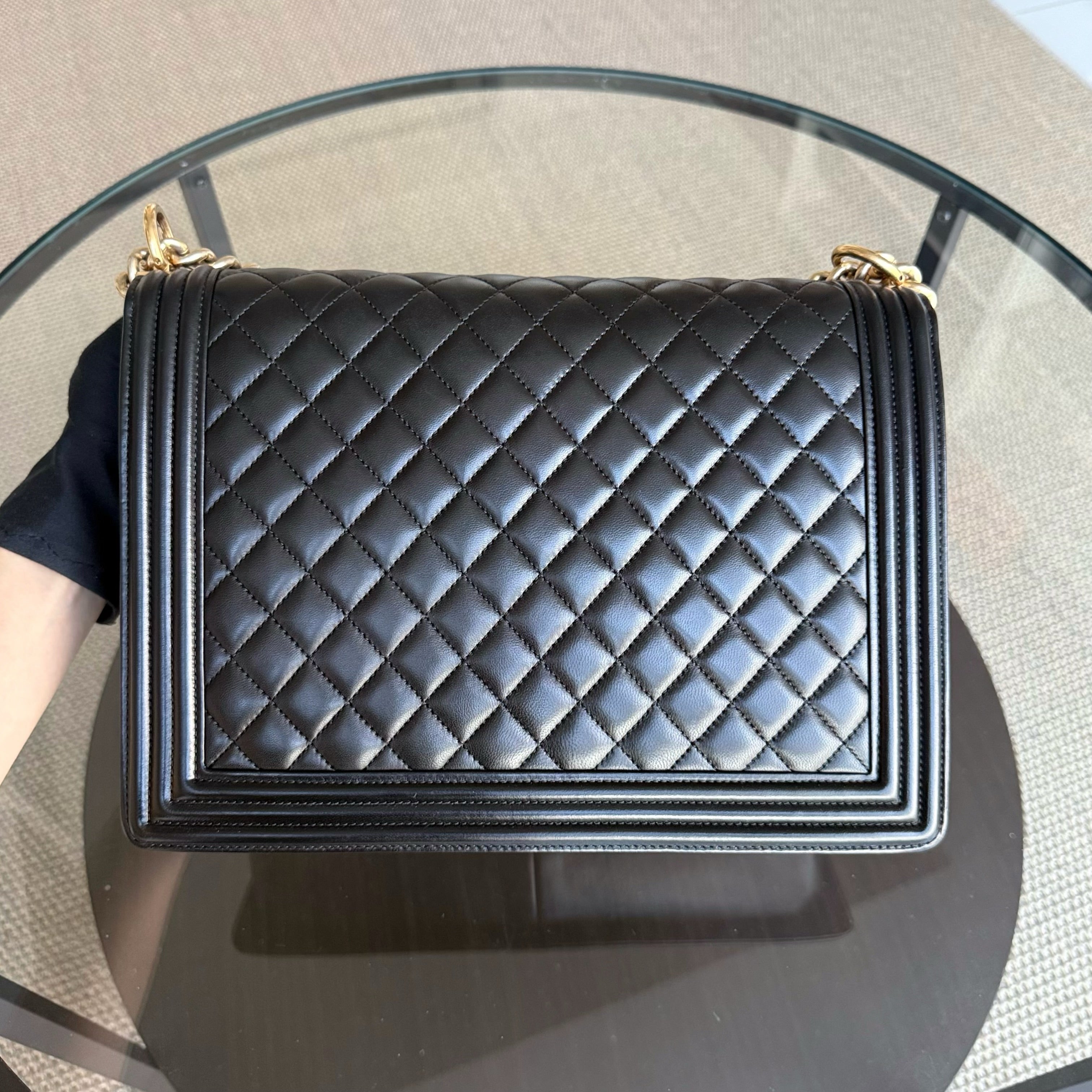Chanel Boy Large - 30CM Quilted Lambskin Large Black Gold Hardware Series 21