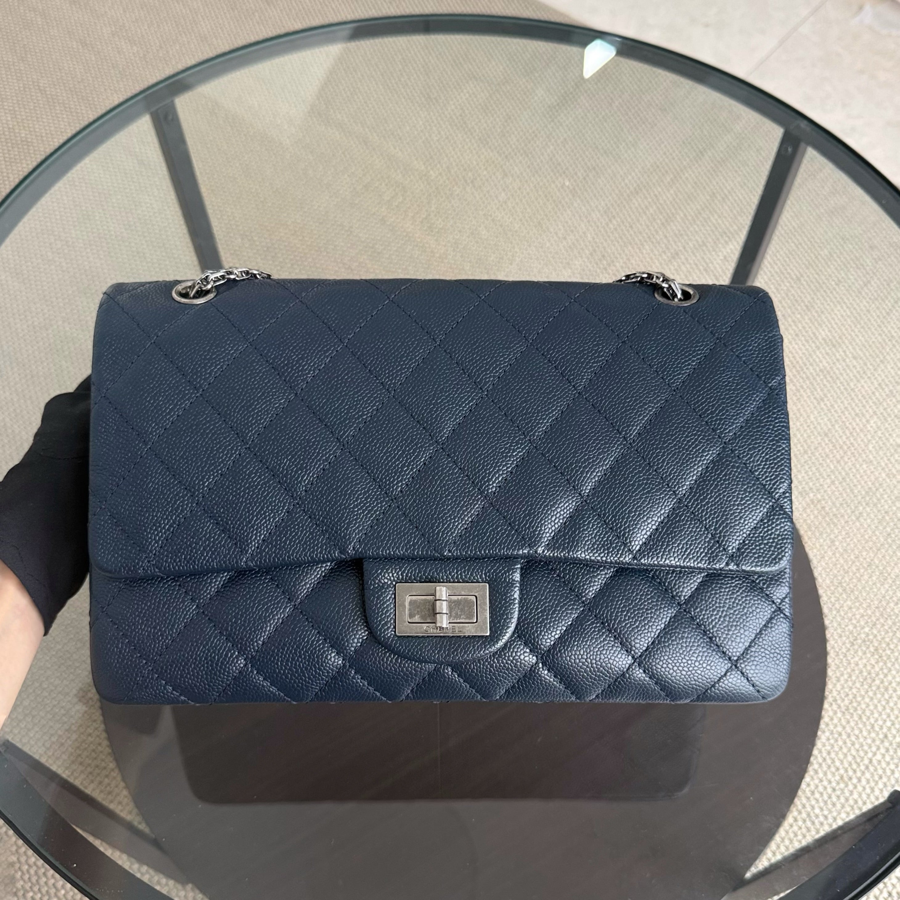 Chanel 2.55 Reissue 227 - Caviar Quilted Dark Blue Ruthenium Silver Hardware Series 19