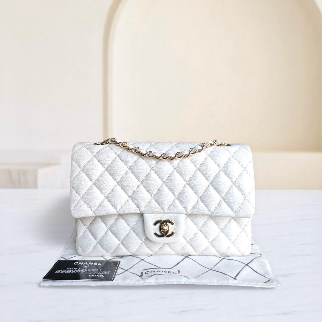Chanel Classic Flap Medium - 25CM Quilted Caviar White Gold Hardware Series 30