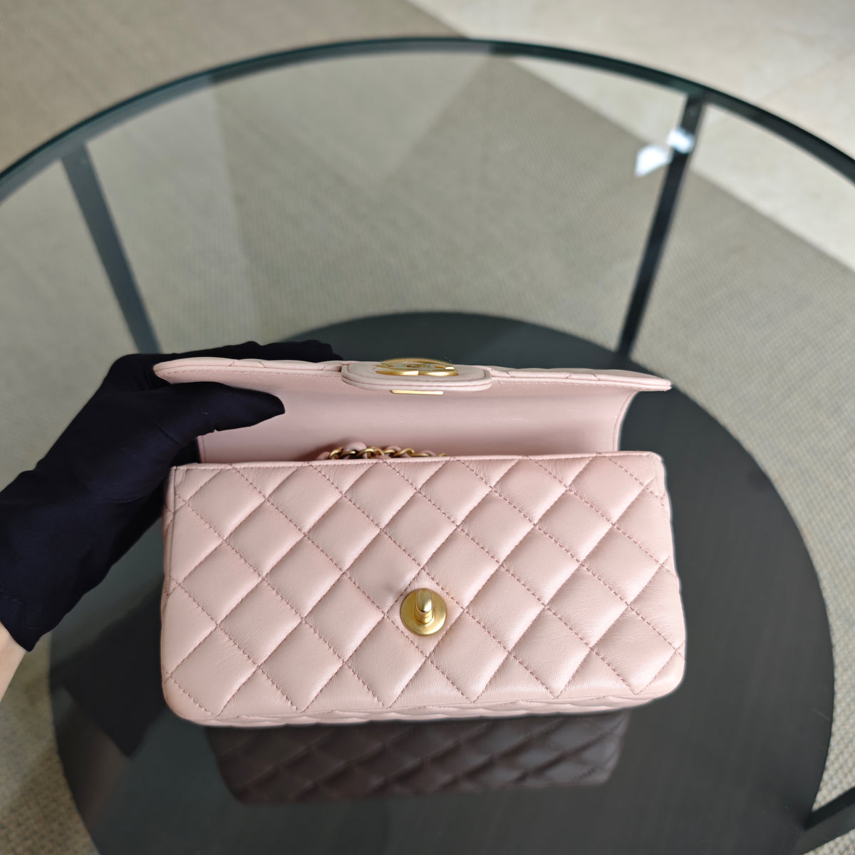 Chanel Classic Flap Mini Top Handle -Quilted Lambskin Gold Hardware Microchip