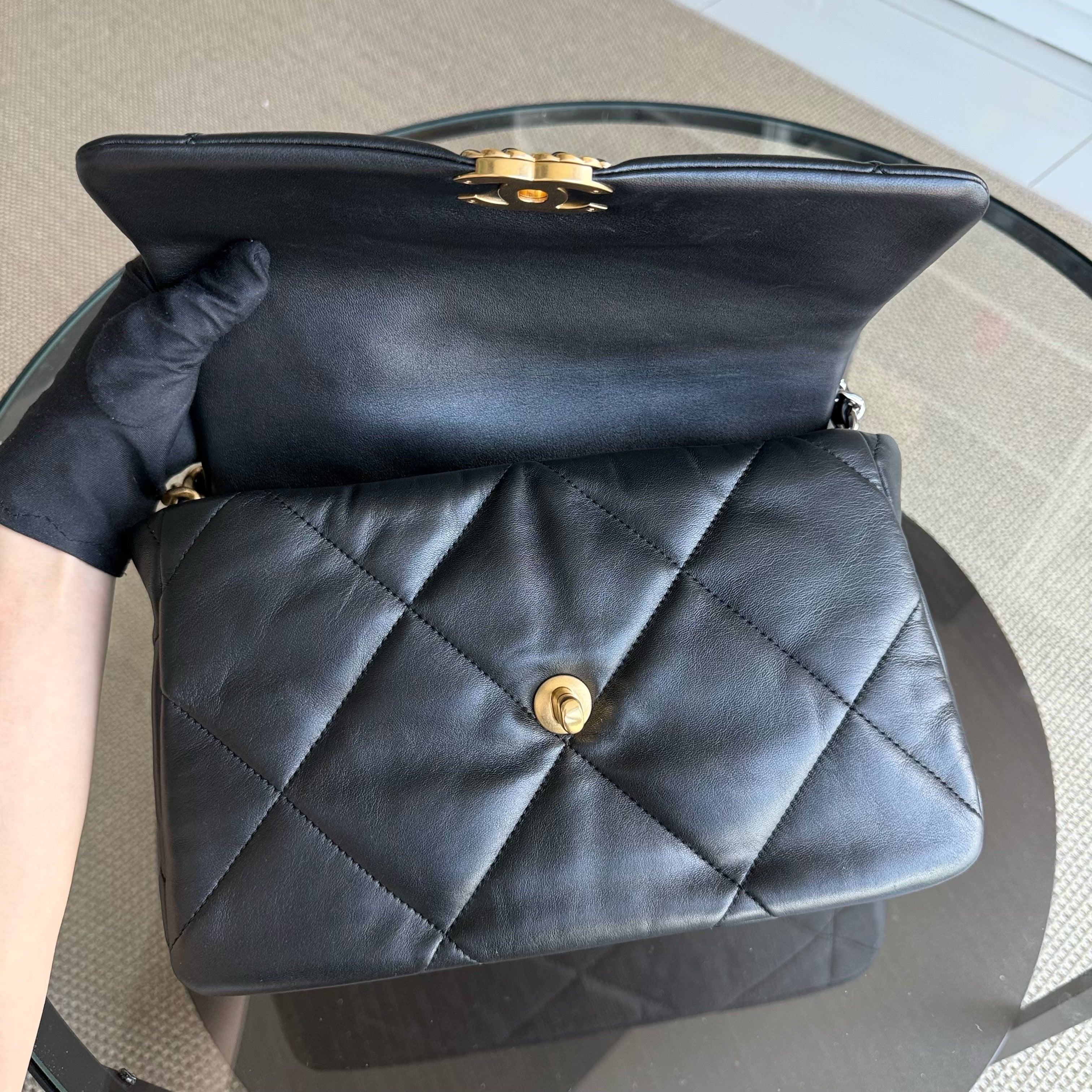 Chanel 19 Bag C19 Medium - Quilted Goatskin Black Two-Tone Gold Hardware Series 30